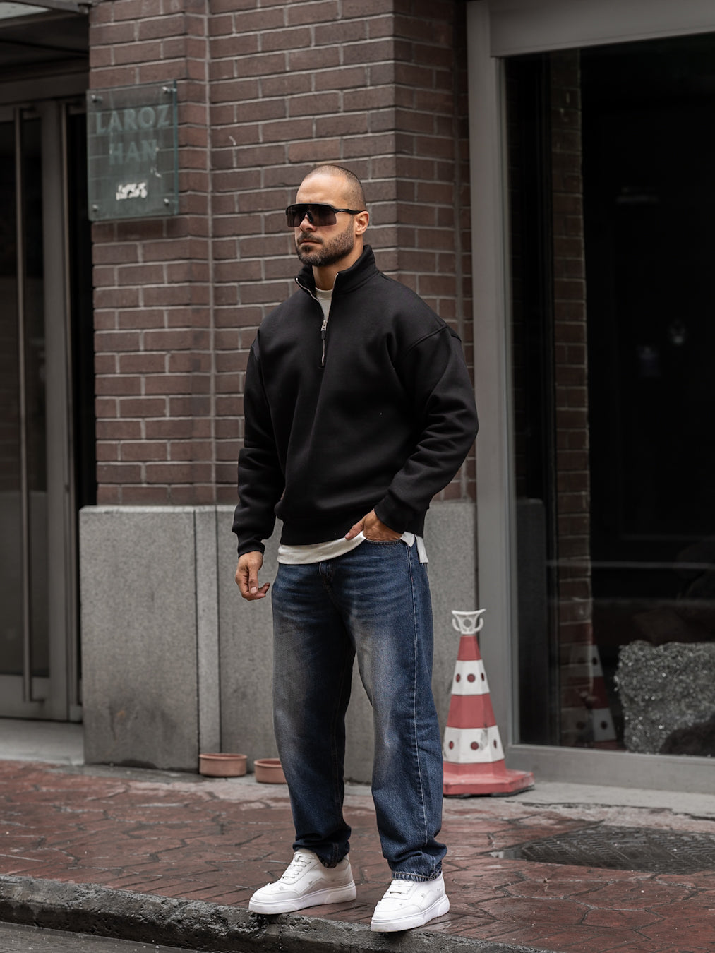 Oversized Basic Sweatshirt With Half Zipper/4558