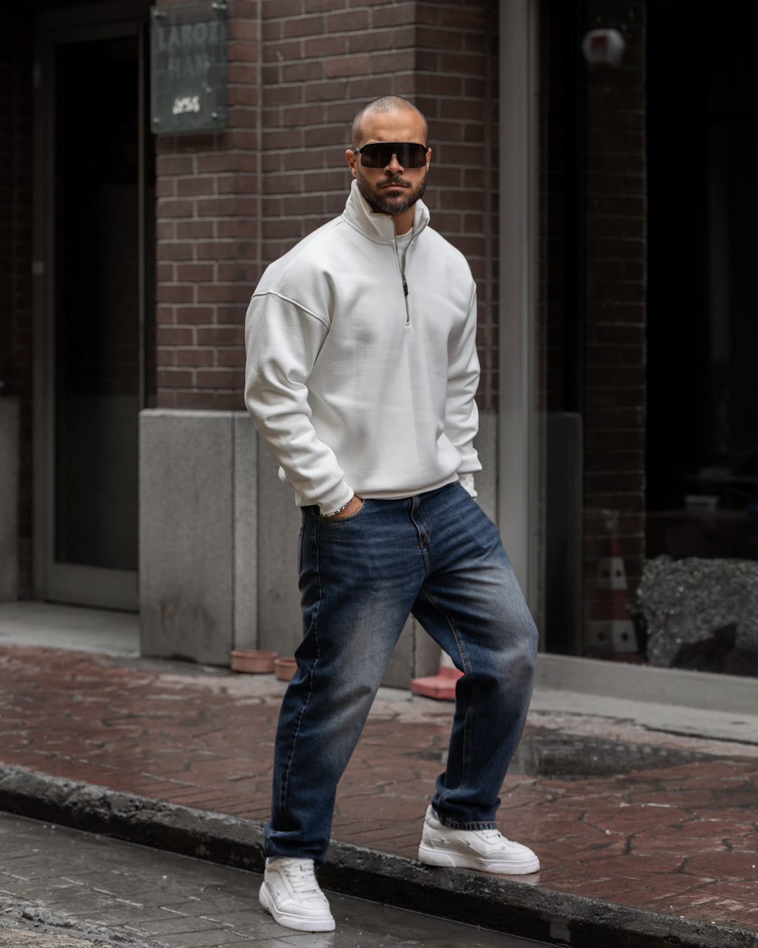 Oversized Basic Sweatshirt With Half Zipper/4558