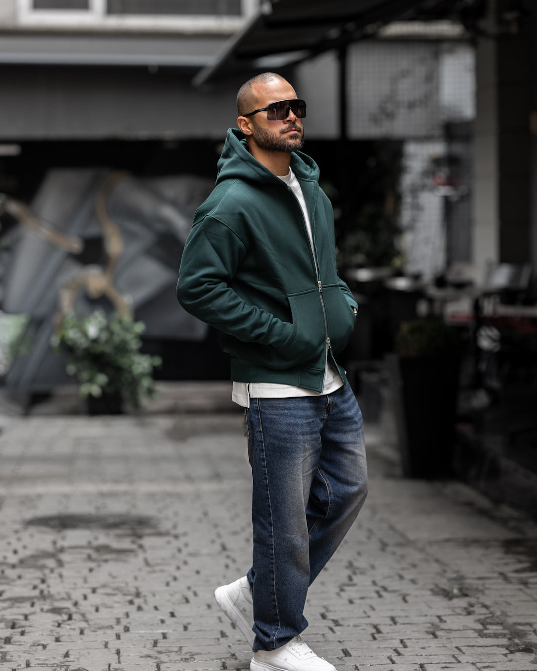 Oversized Basic Sweatshirt Zipper With Hoodie/4555