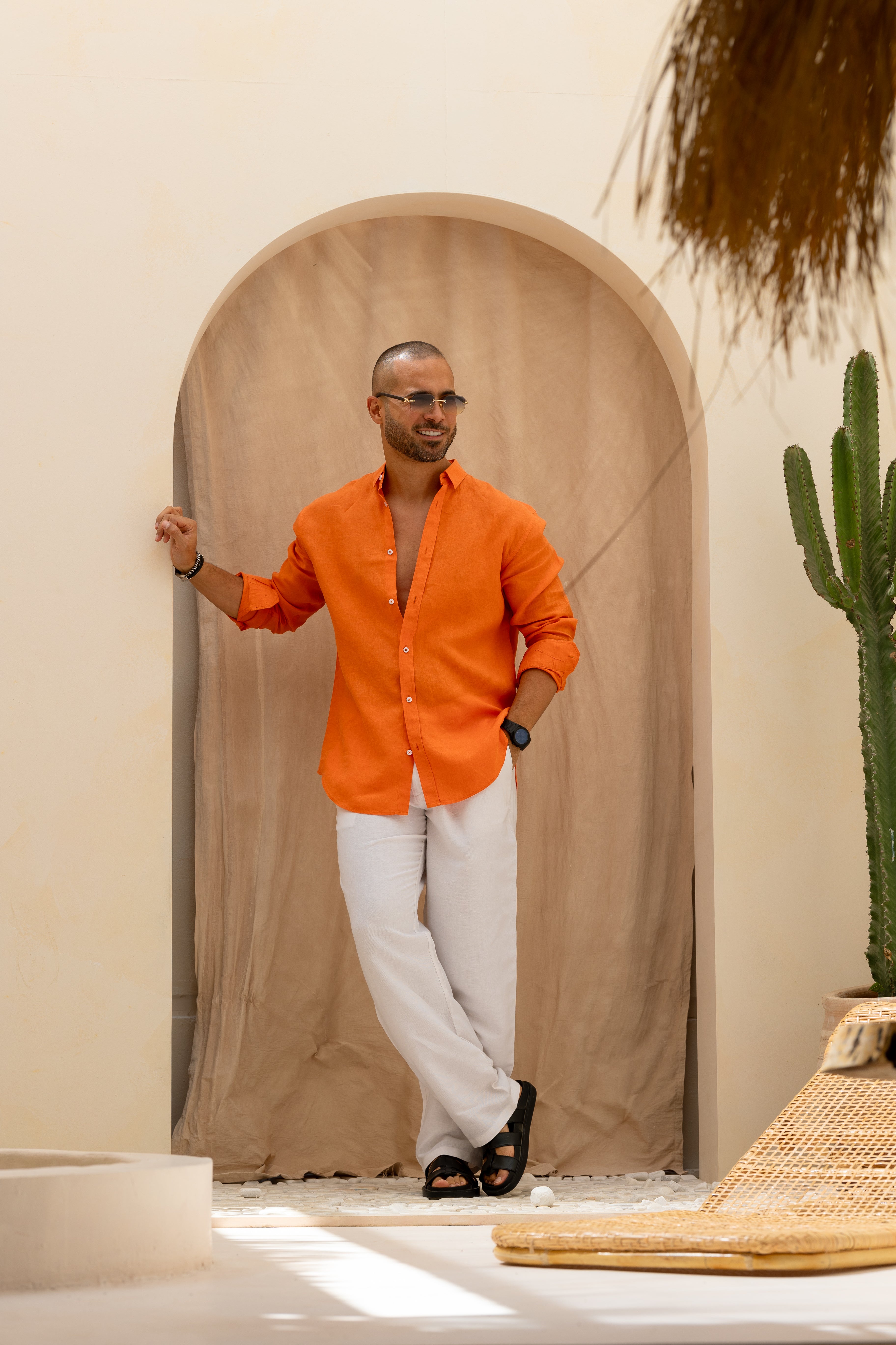 Oversized Basic Linen Shirt With Long Sleeves/2319