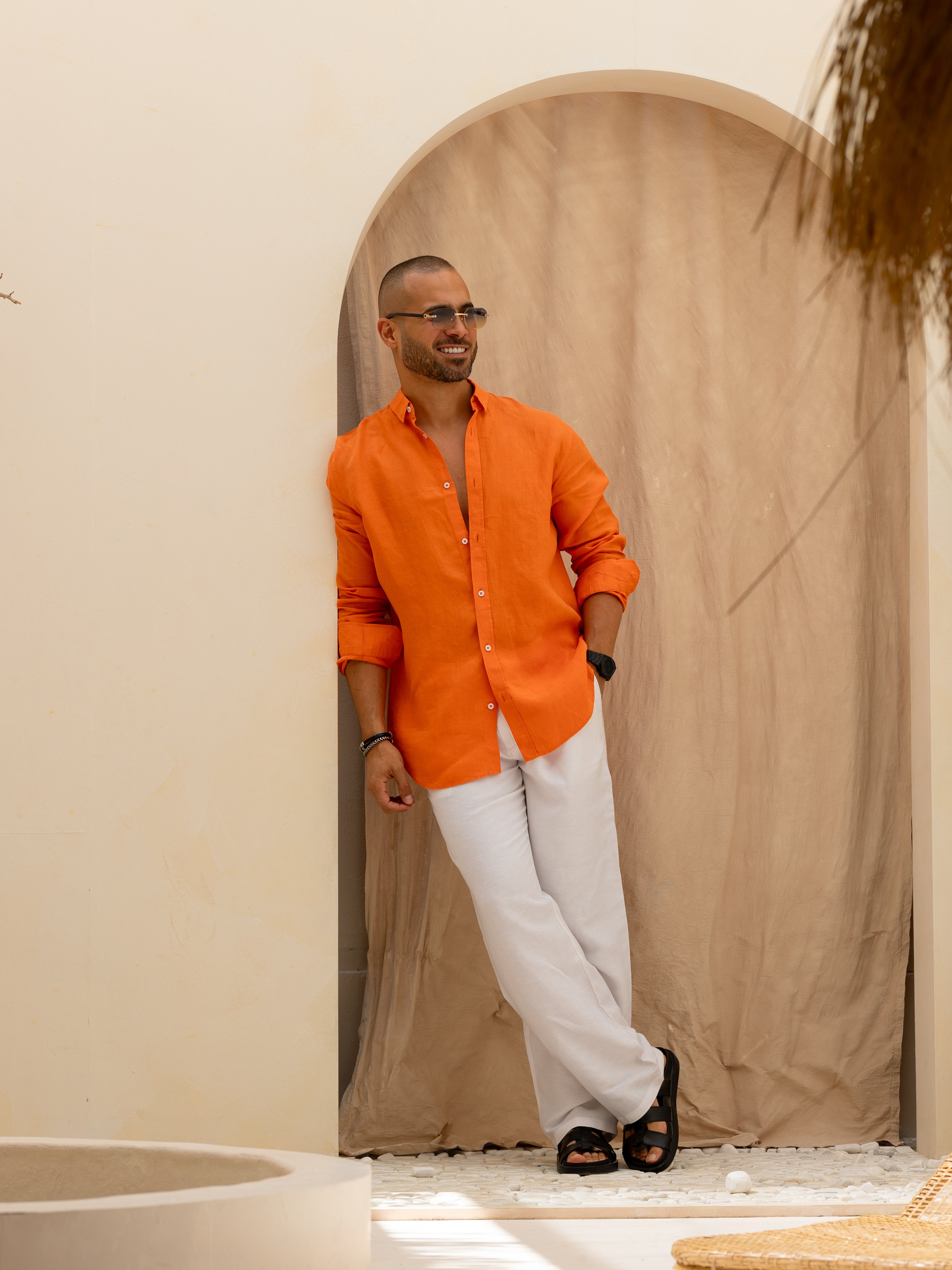 Oversized Basic Linen Shirt With Long Sleeves/2319