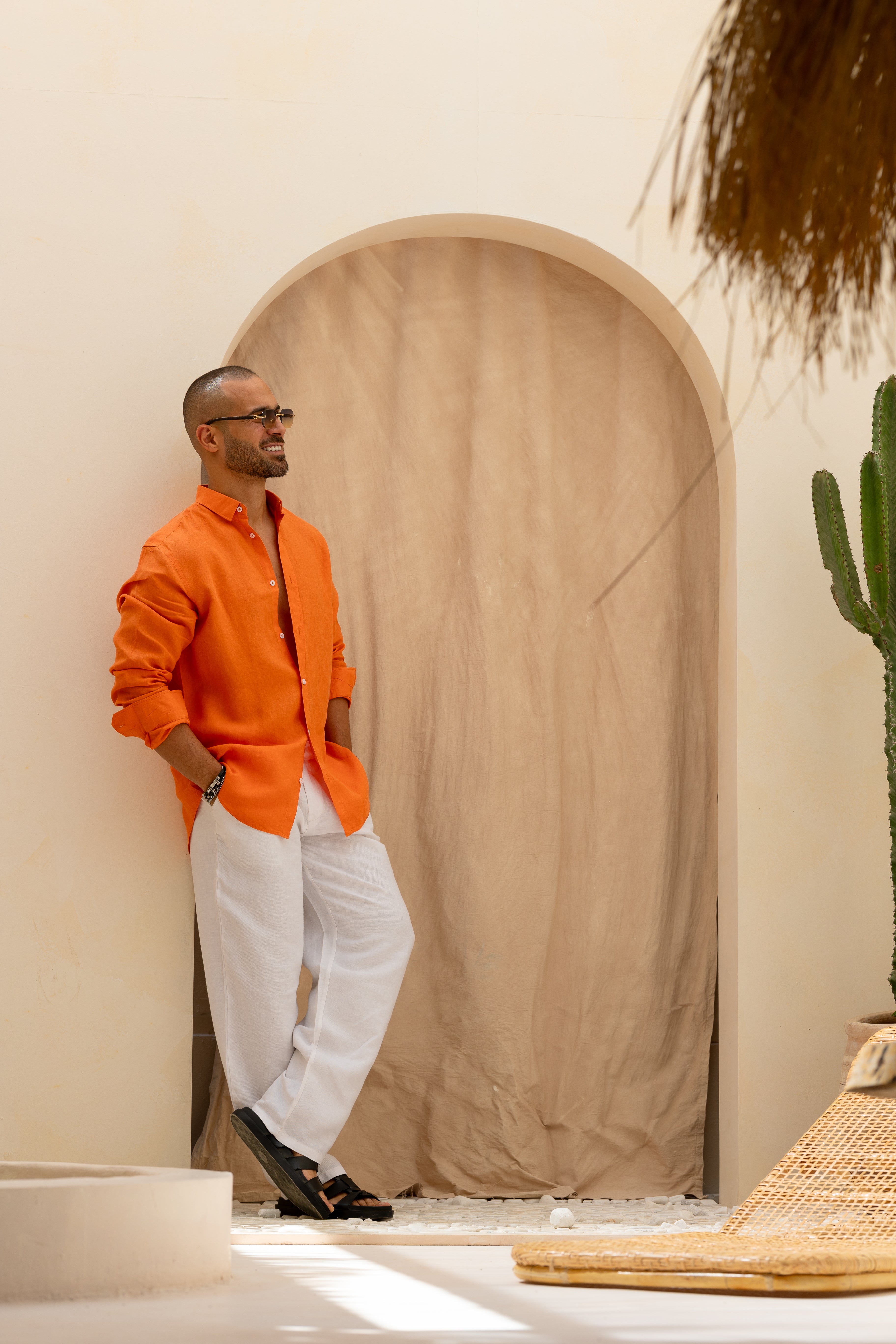 Oversized Basic Linen Shirt With Long Sleeves/2319