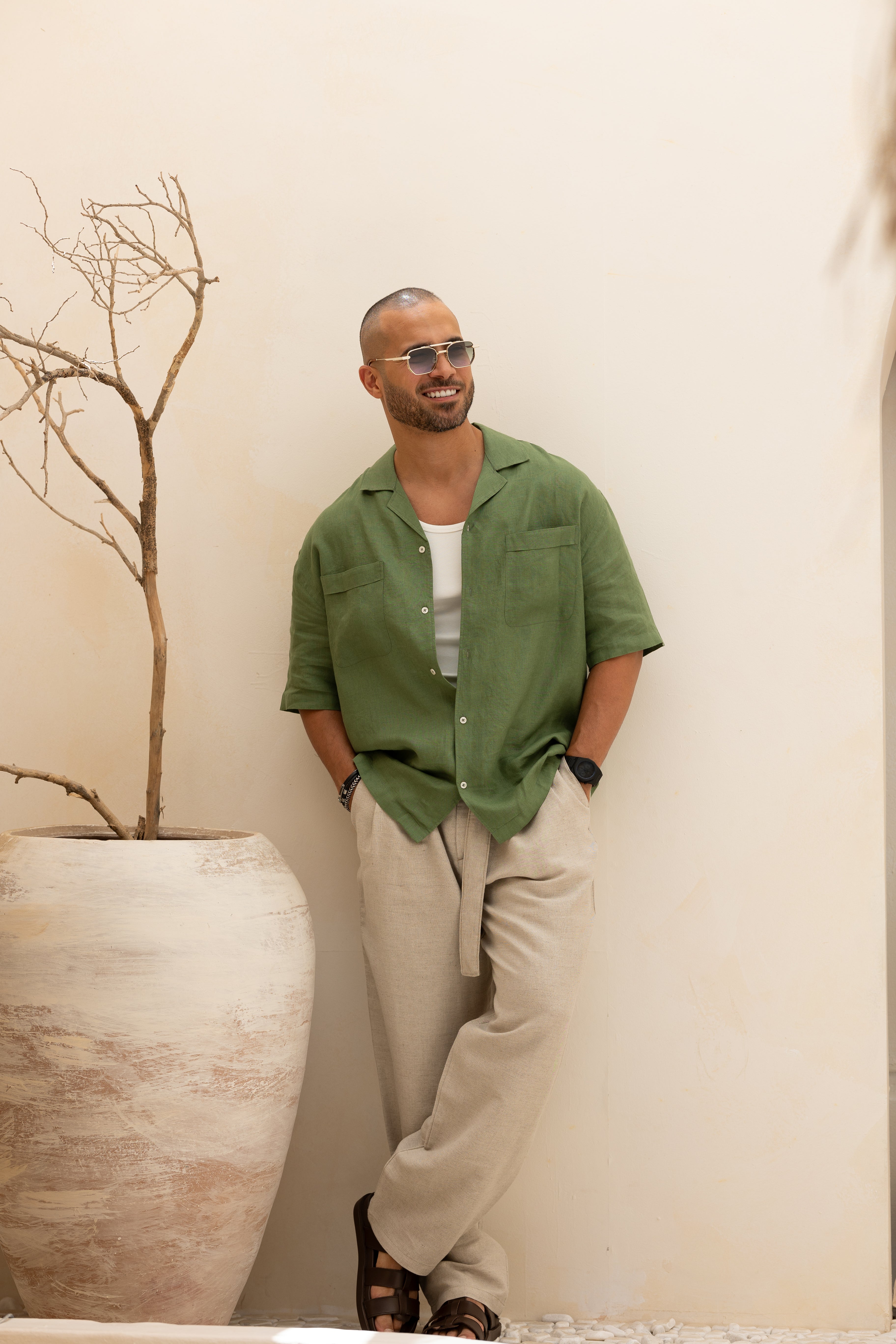 Basic Oversize Linen Shirt Short Sleeves With Two Pocket/2322