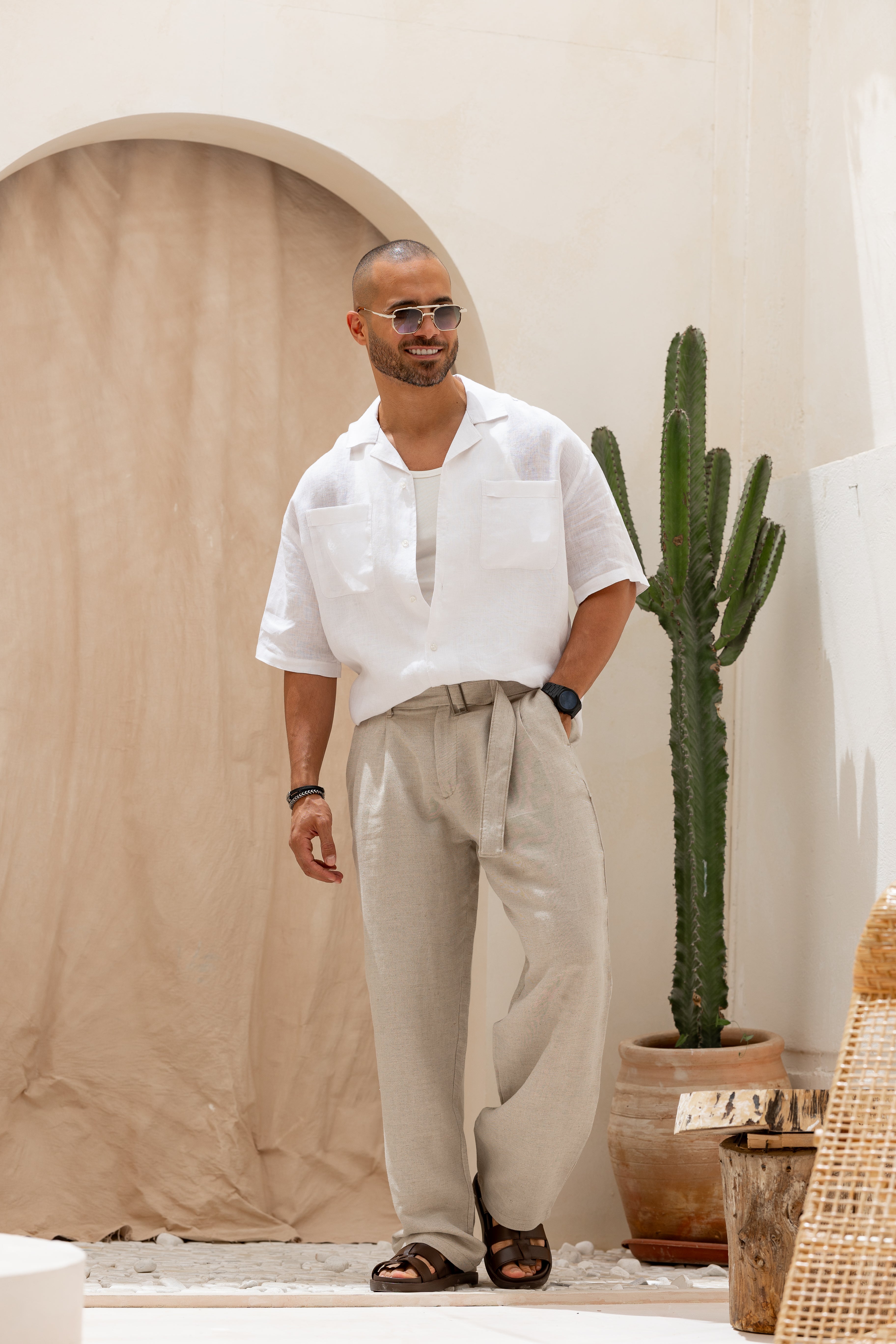 Basic Oversize Linen Shirt Short Sleeves With Two Pocket/2322