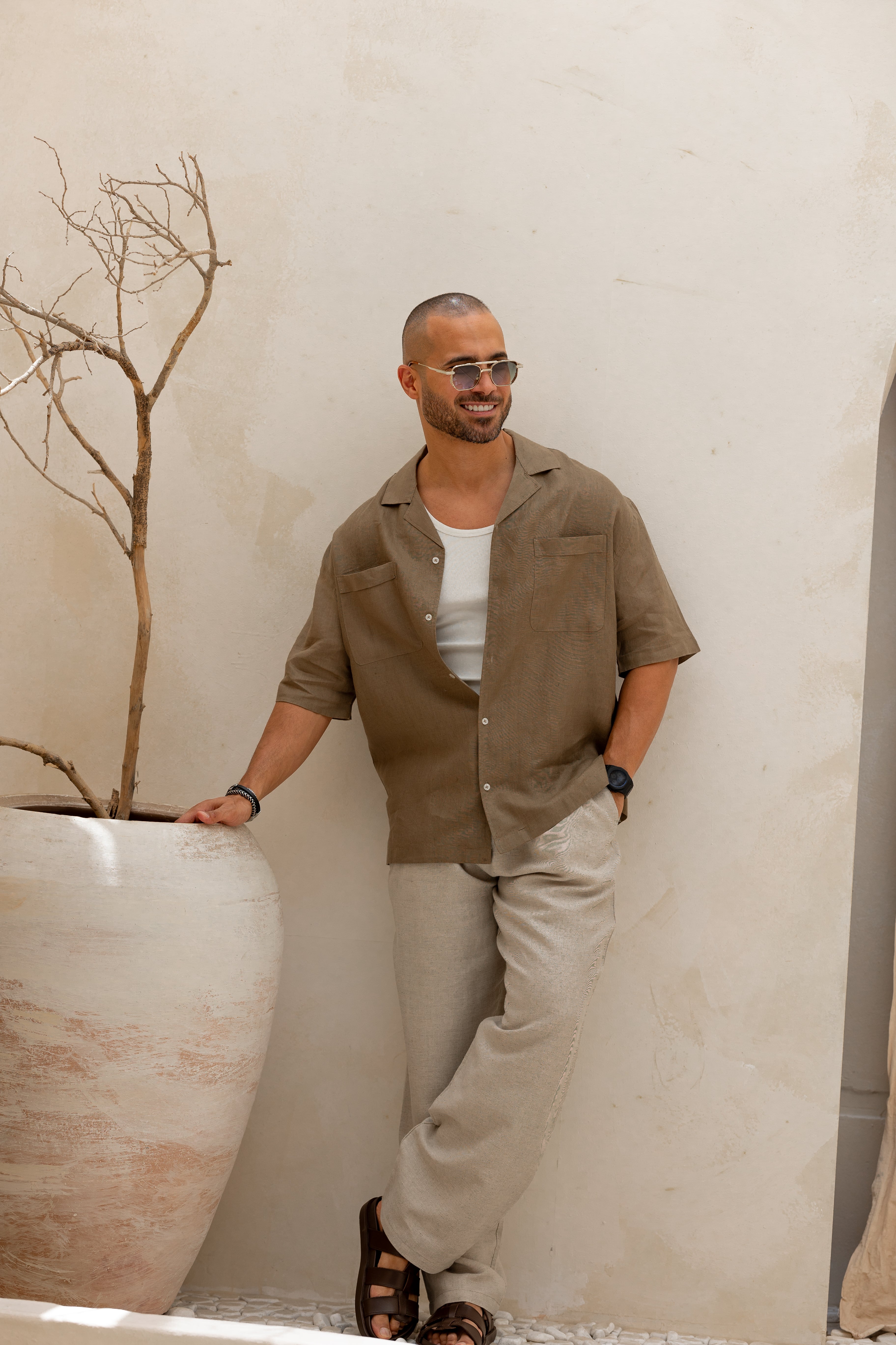 Basic Oversize Linen Shirt Short Sleeves With Two Pocket/2322