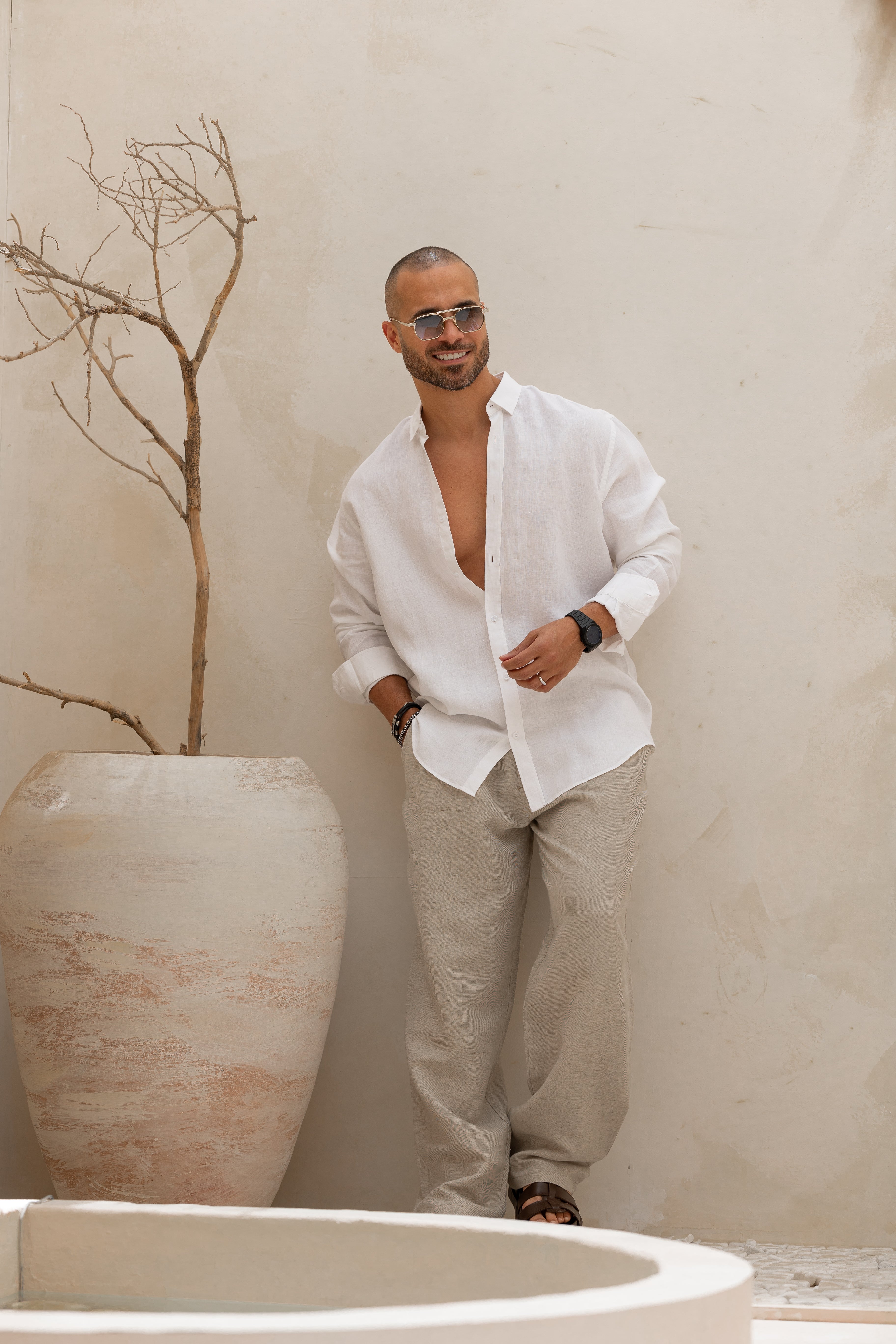 Relaxed Fit Basic Linen Shirt With Long Sleeves /2319