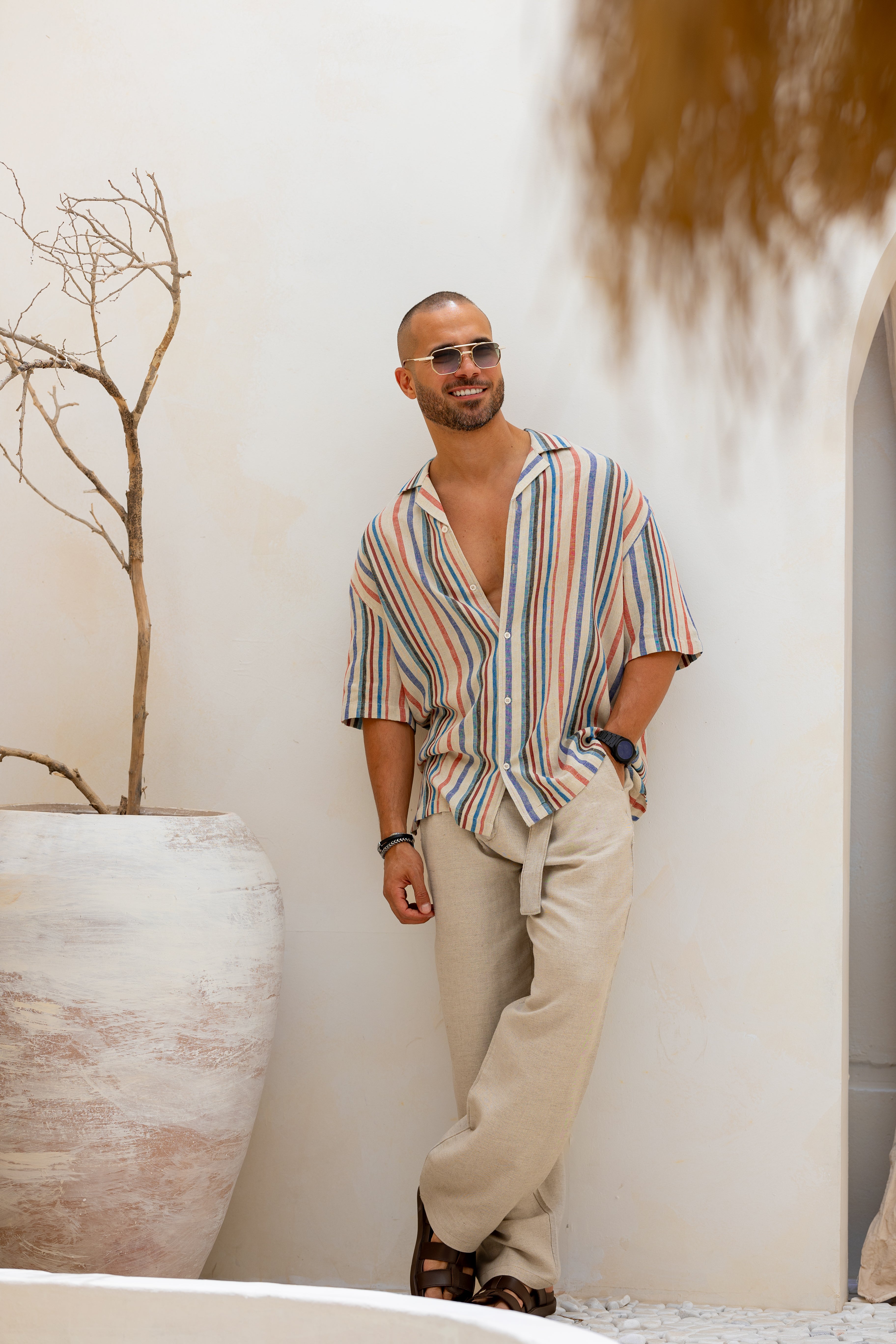 Stripped Shirt with Short Sleeves/2323