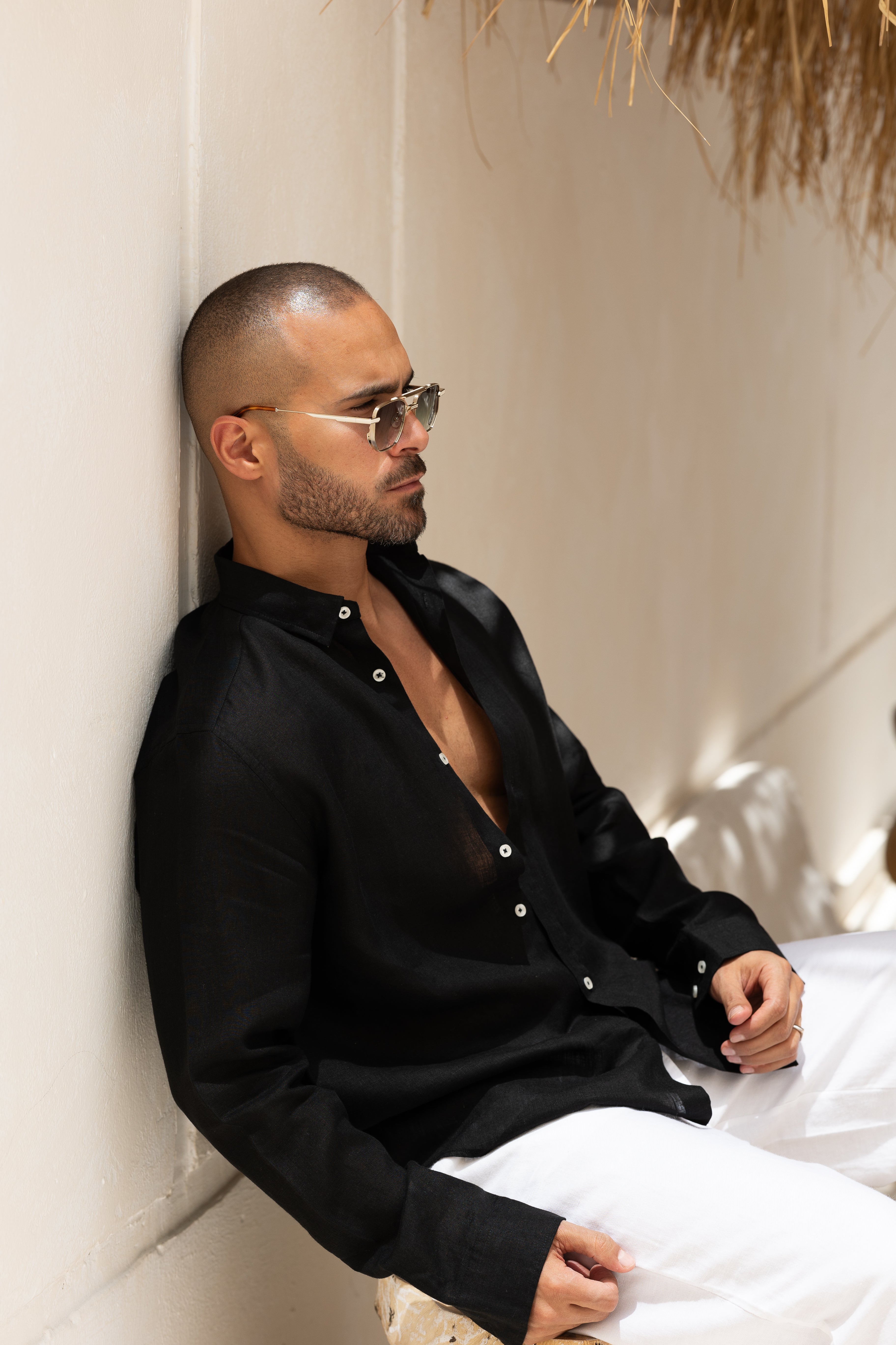 Relaxed Linen Basic Shirt With Long Sleeves/2318