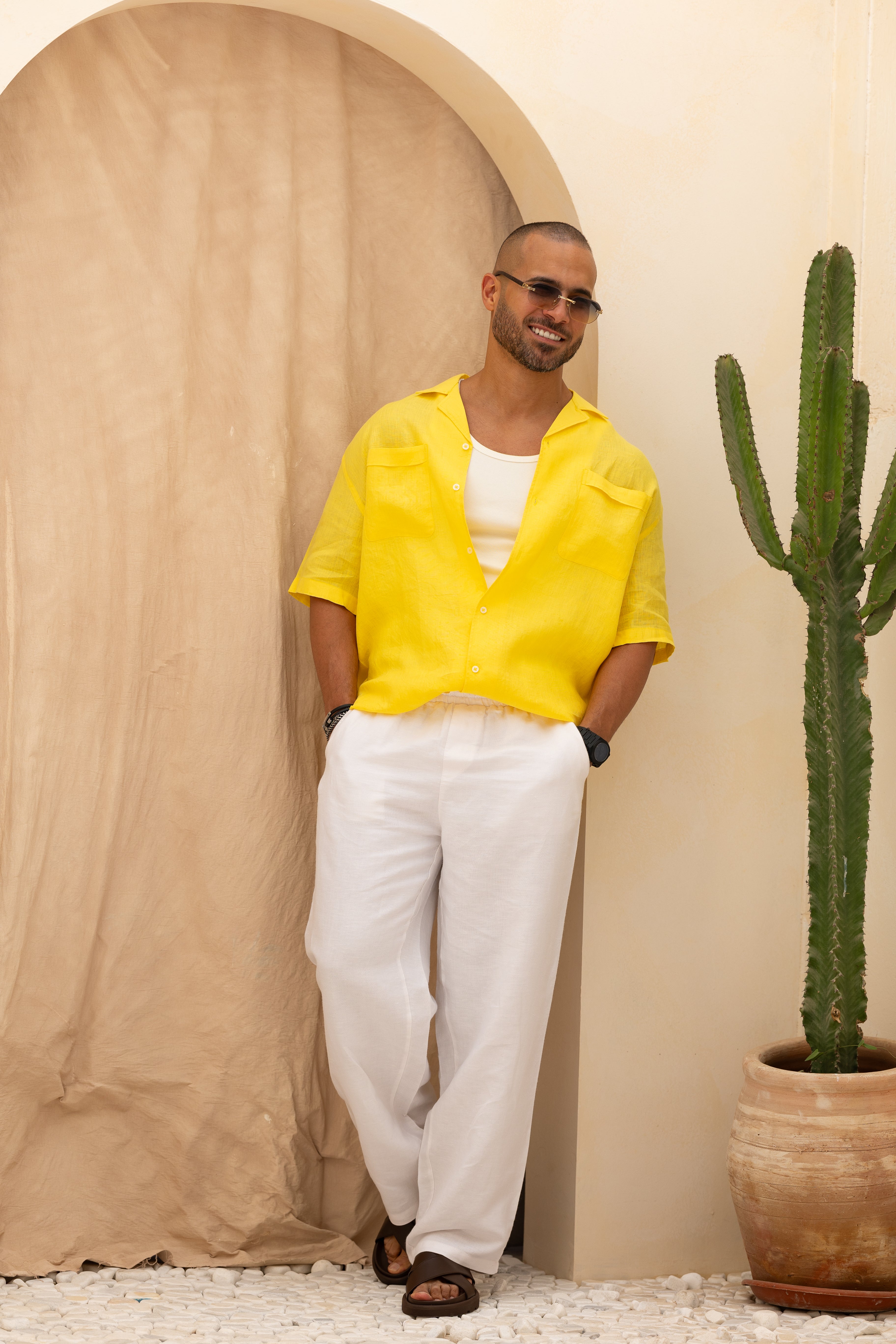 Basic Oversize Linen Shirt Short Sleeves With Two Pocket/2322