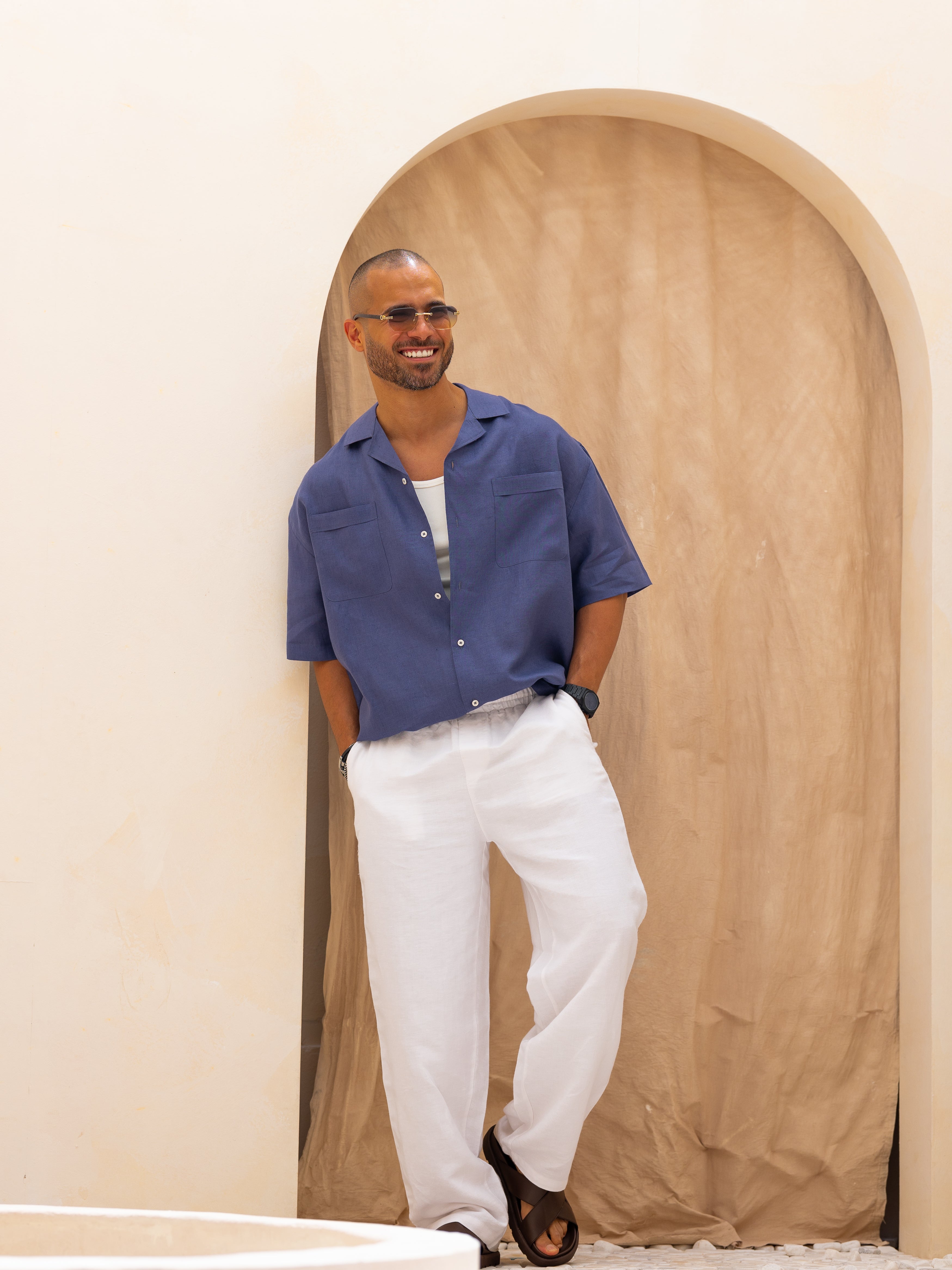 Basic Oversize Linen Shirt Short Sleeves With Two Pocket/2322