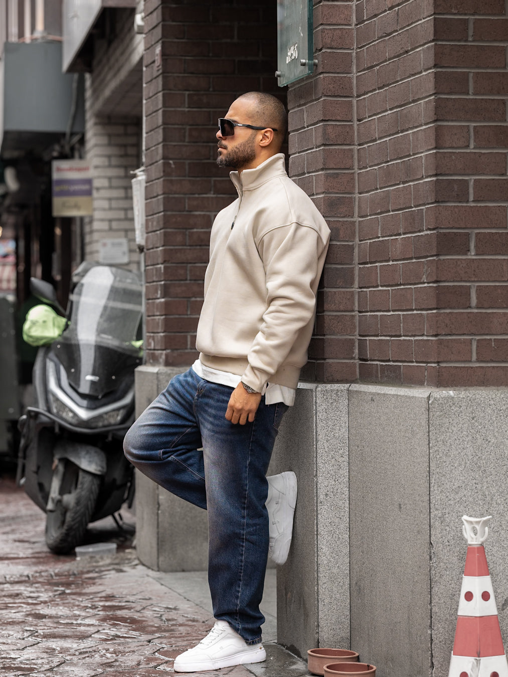 Oversized Basic Sweatshirt With Half Zipper/4558