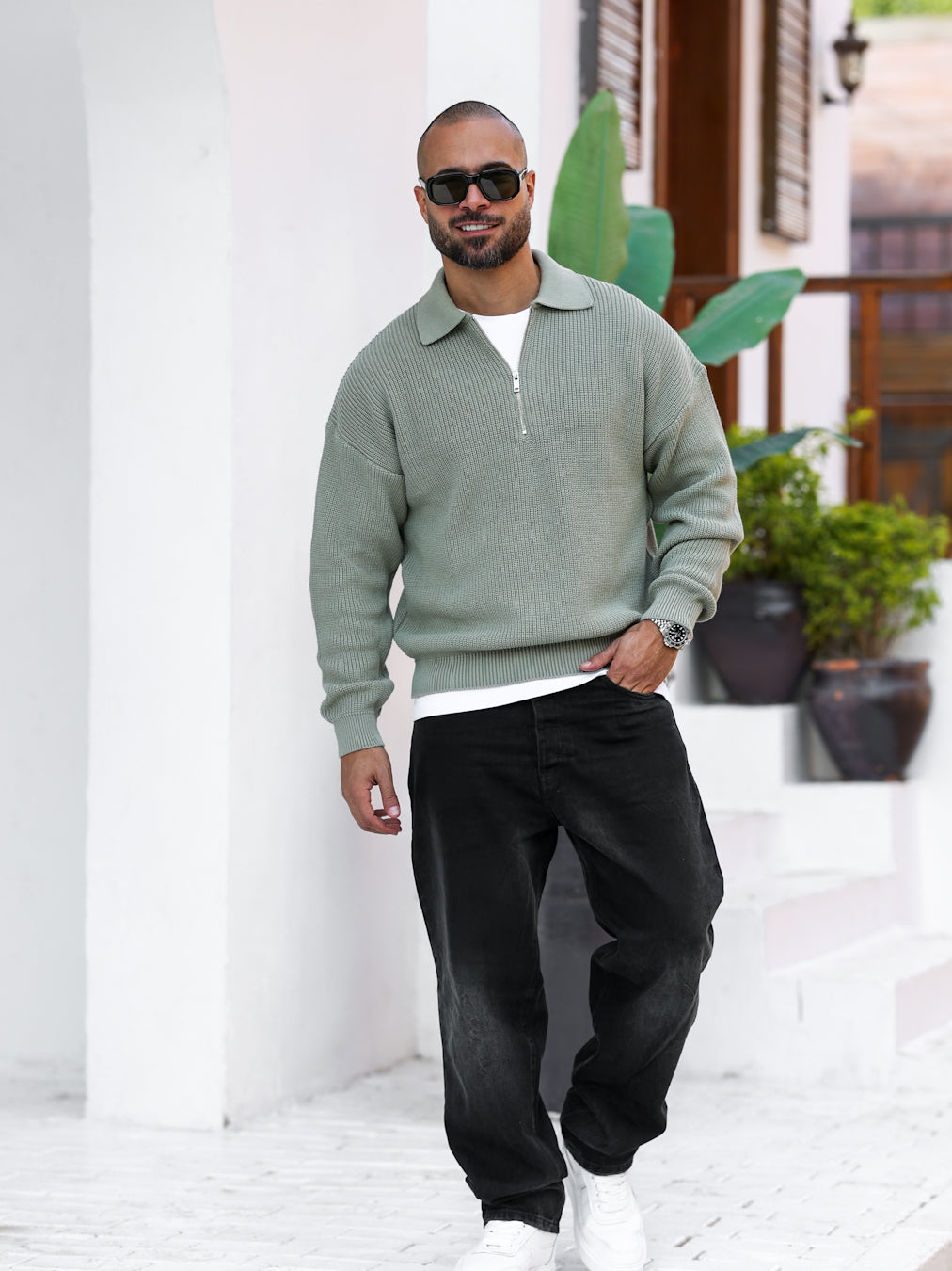 Basic Regular Fit Knitwear With Half Zipper/5021