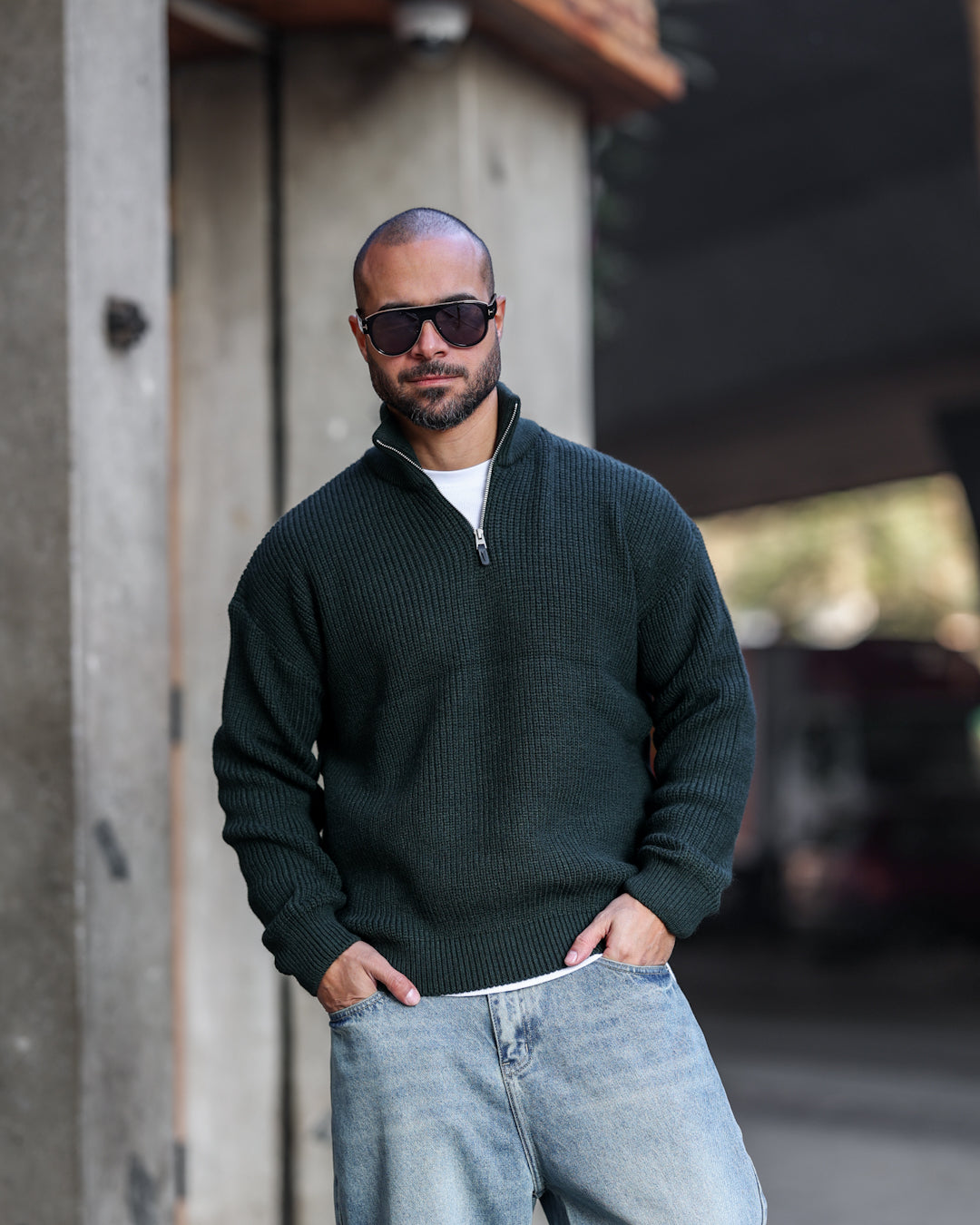 Wool Regular Fit knitwear Wite Half Zipper/ 5017