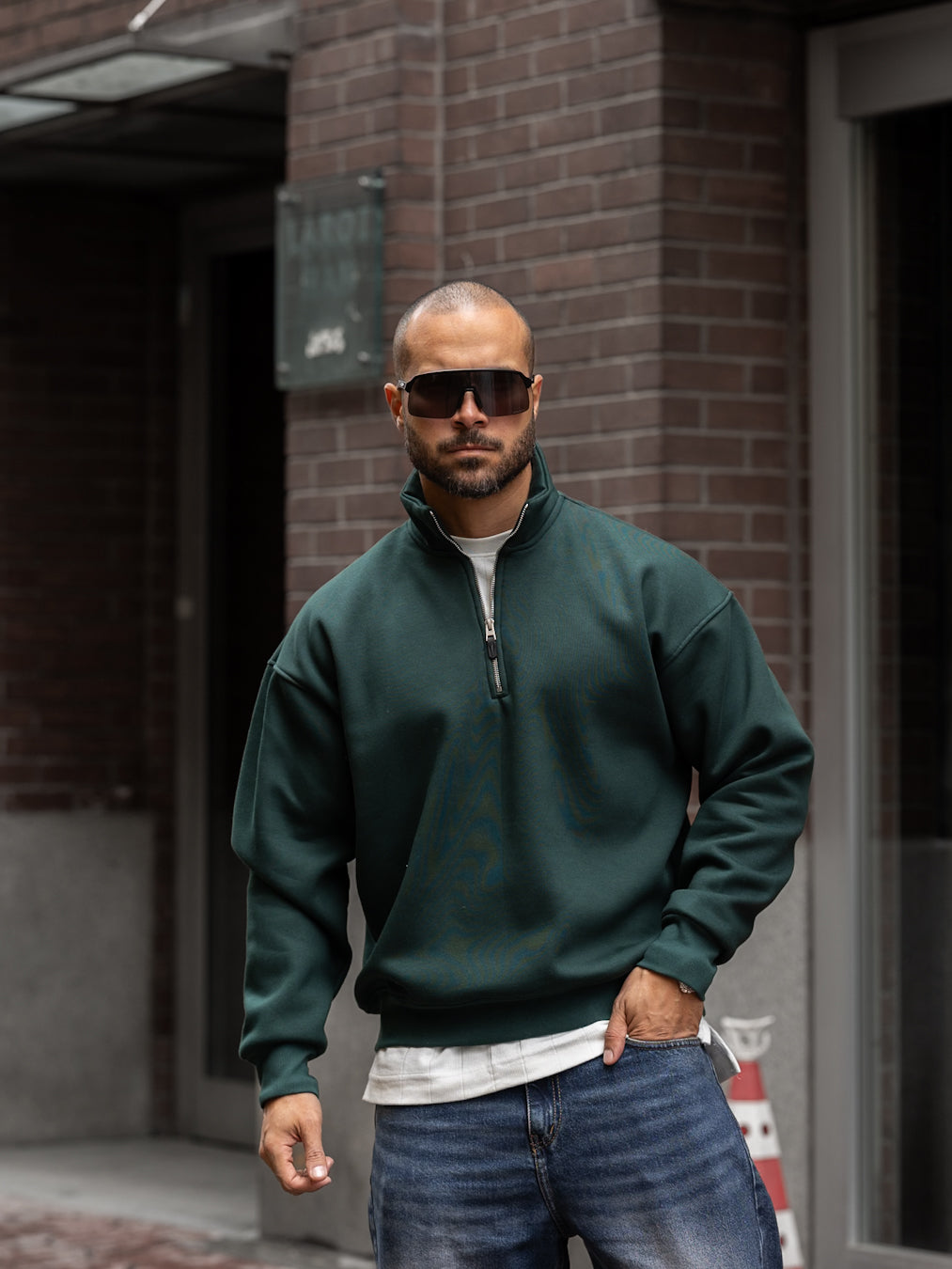 Oversized Basic Sweatshirt With Half Zipper/4558