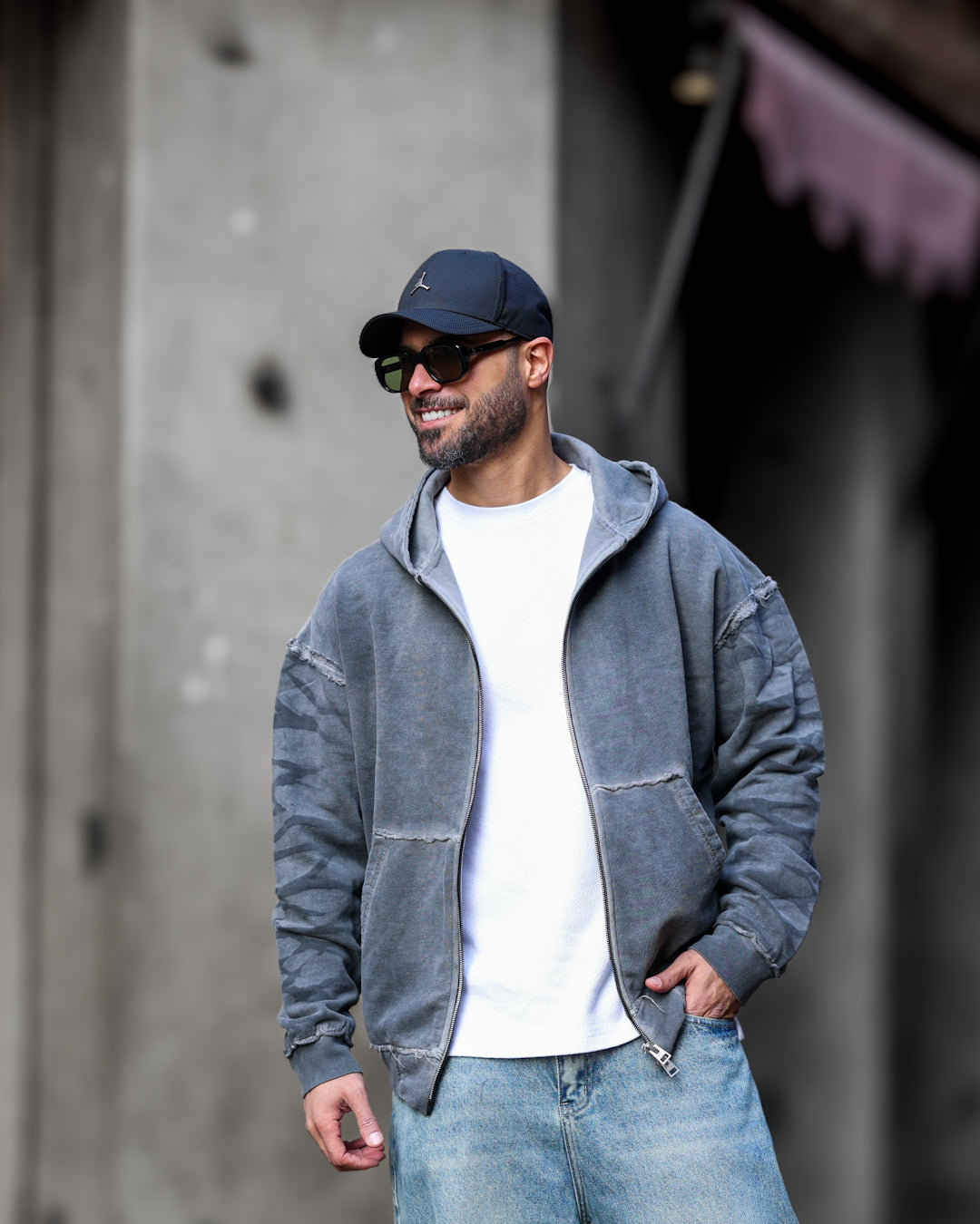 Oversized Cutting Hoodie With Zipper/4567