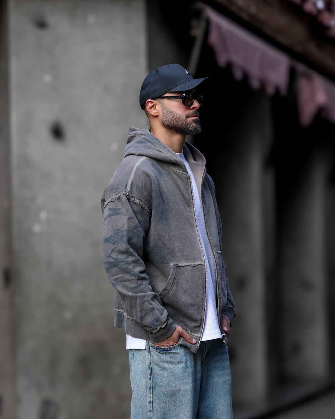 Oversized Cutting Hoodie With Zipper/4567