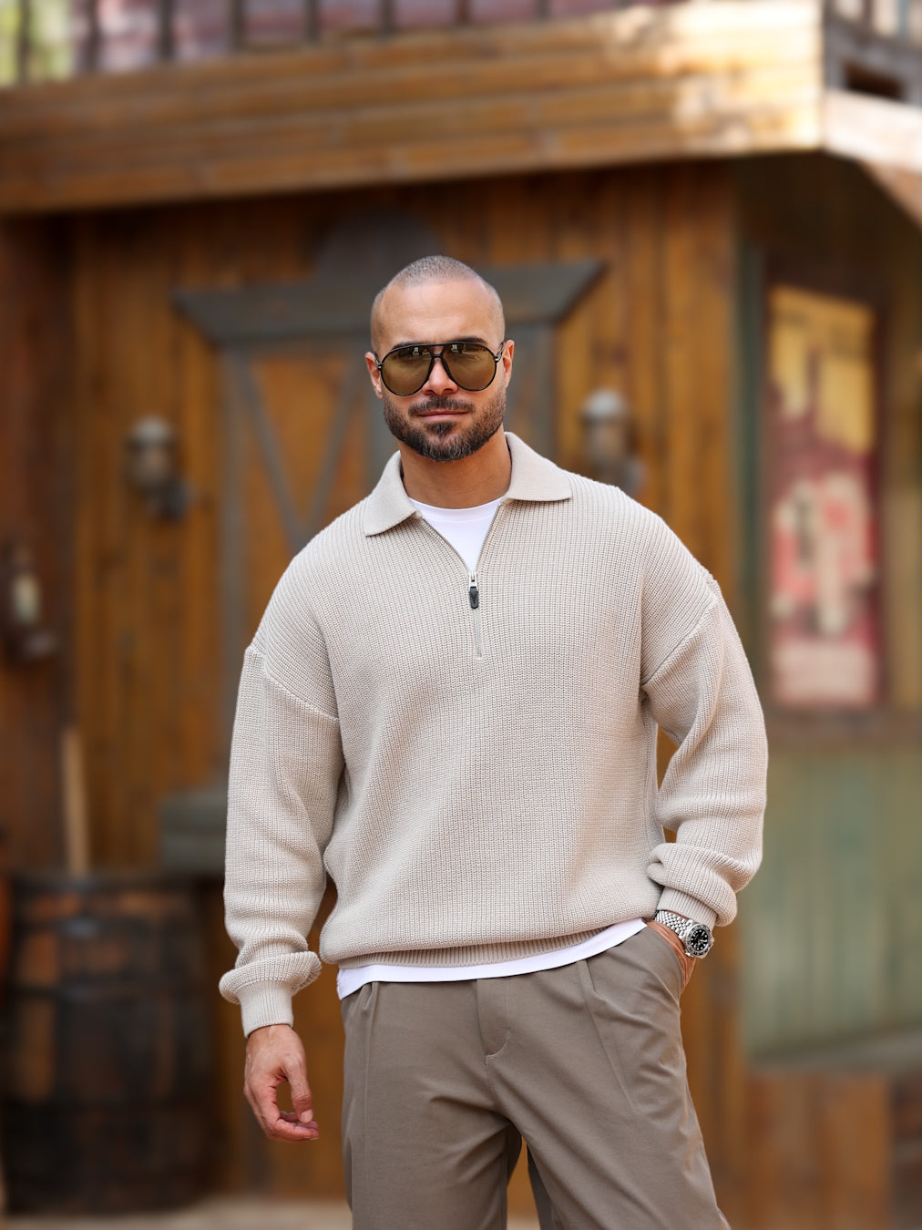 Basic Regular Fit Knitwear With Half Zipper/5021