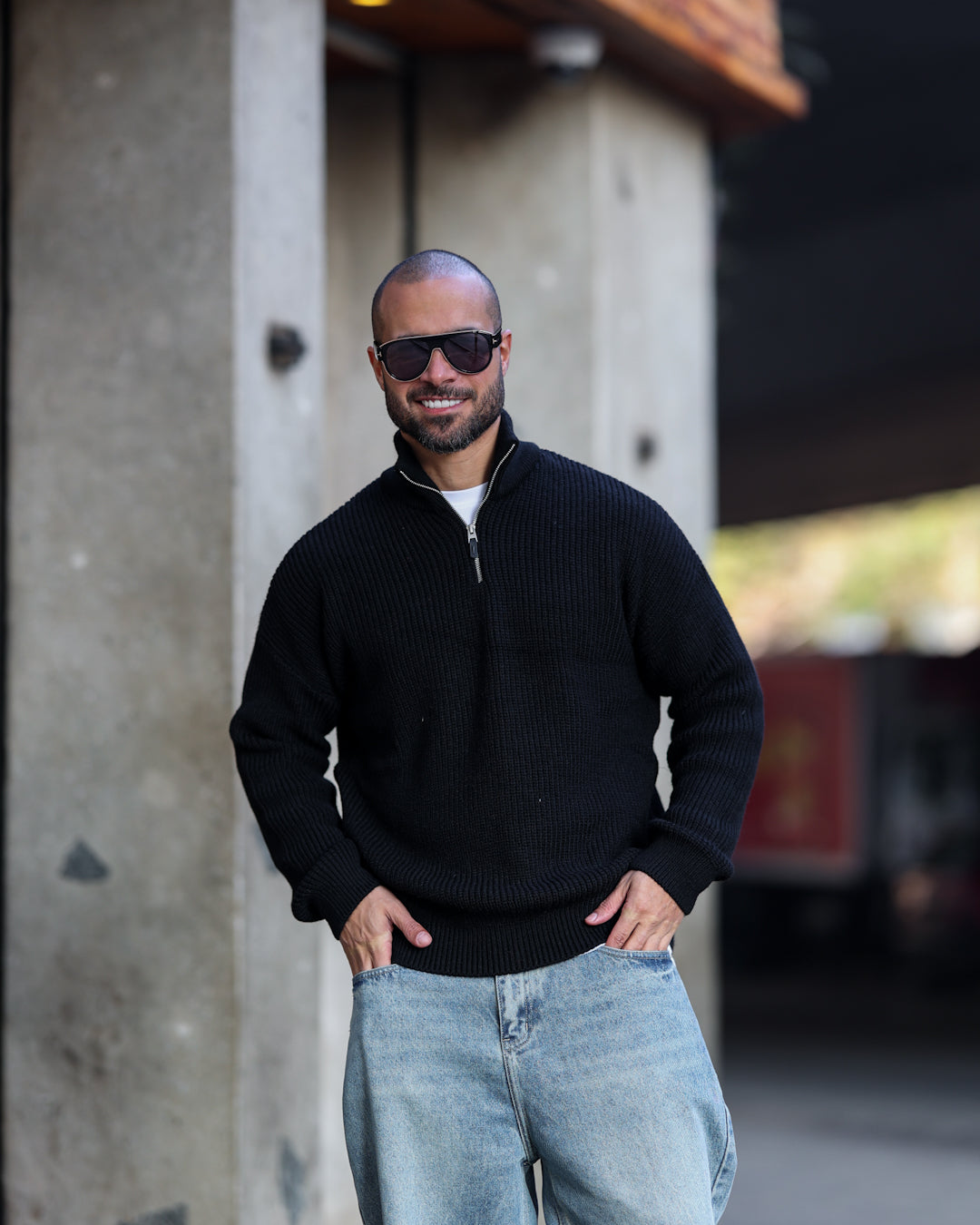 Wool Regular Fit knitwear Wite Half Zipper/ 5017