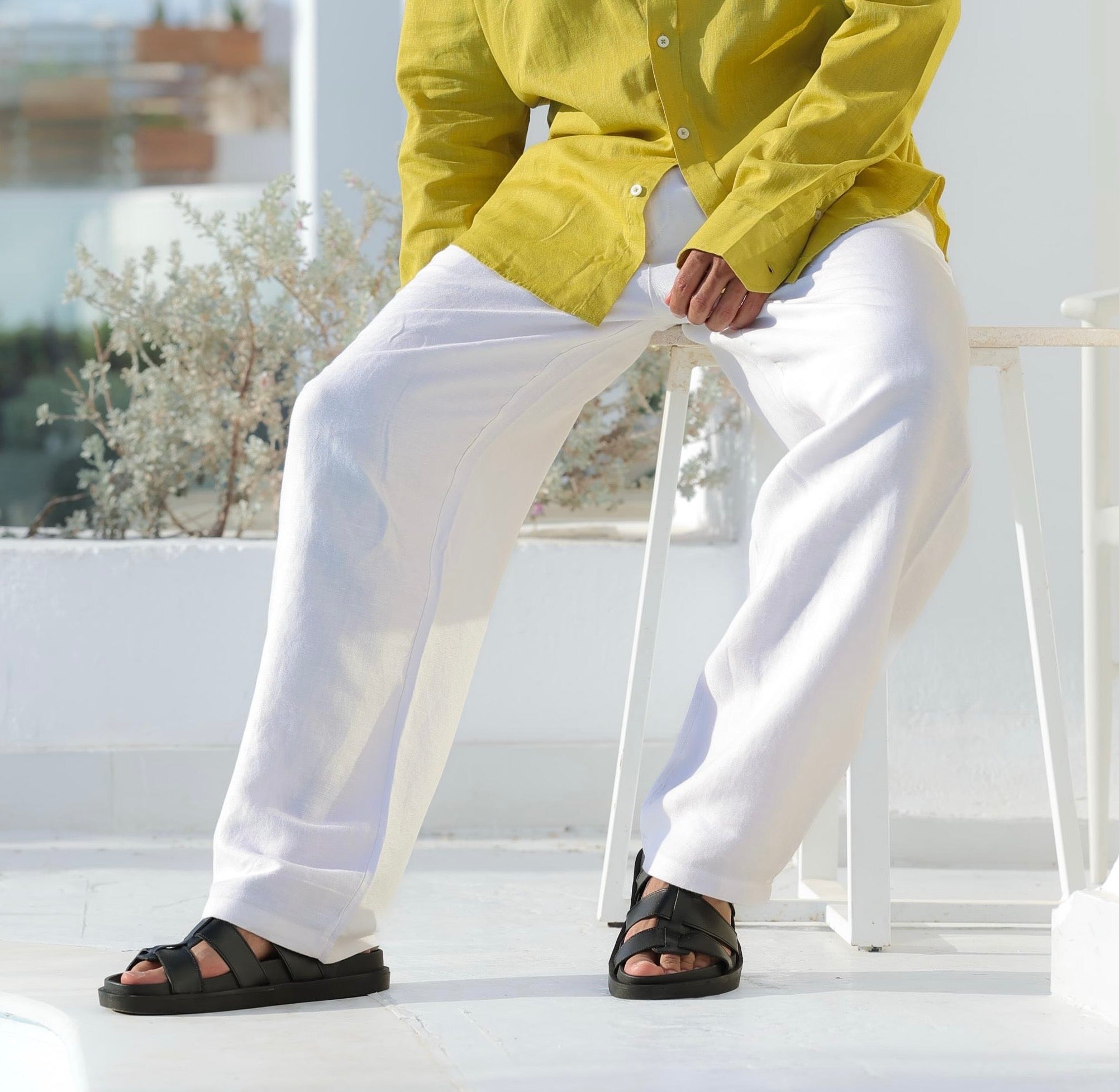 Basic Wide Leg Linen Pant With Belt/3221