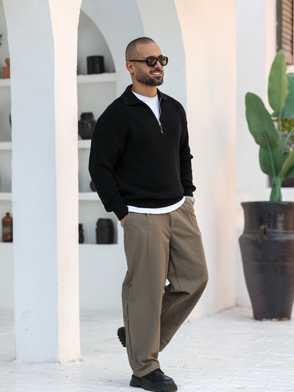 Basic Regular Fit Knitwear With Half Zipper/5021