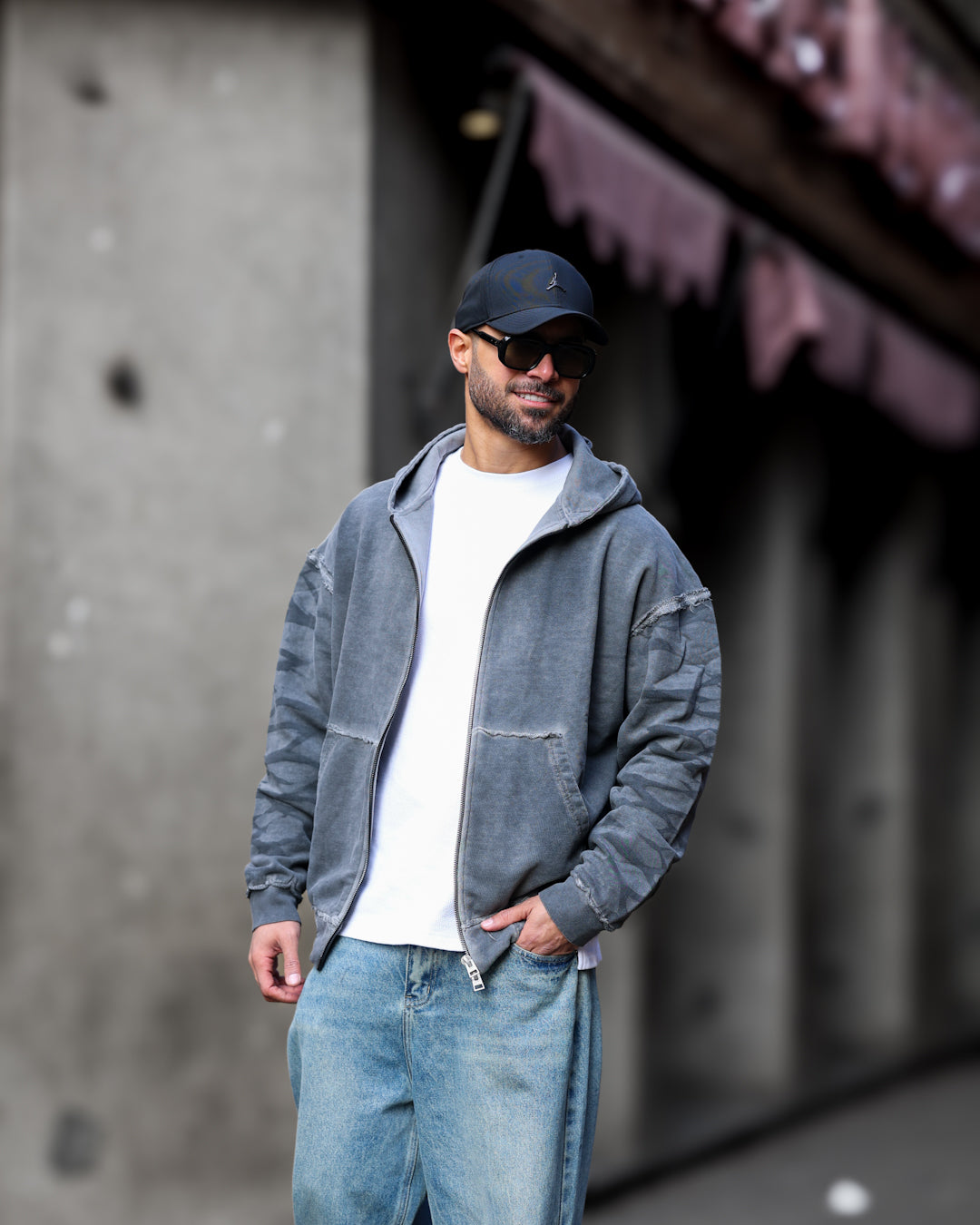 Oversized Cutting Hoodie With Zipper/4567