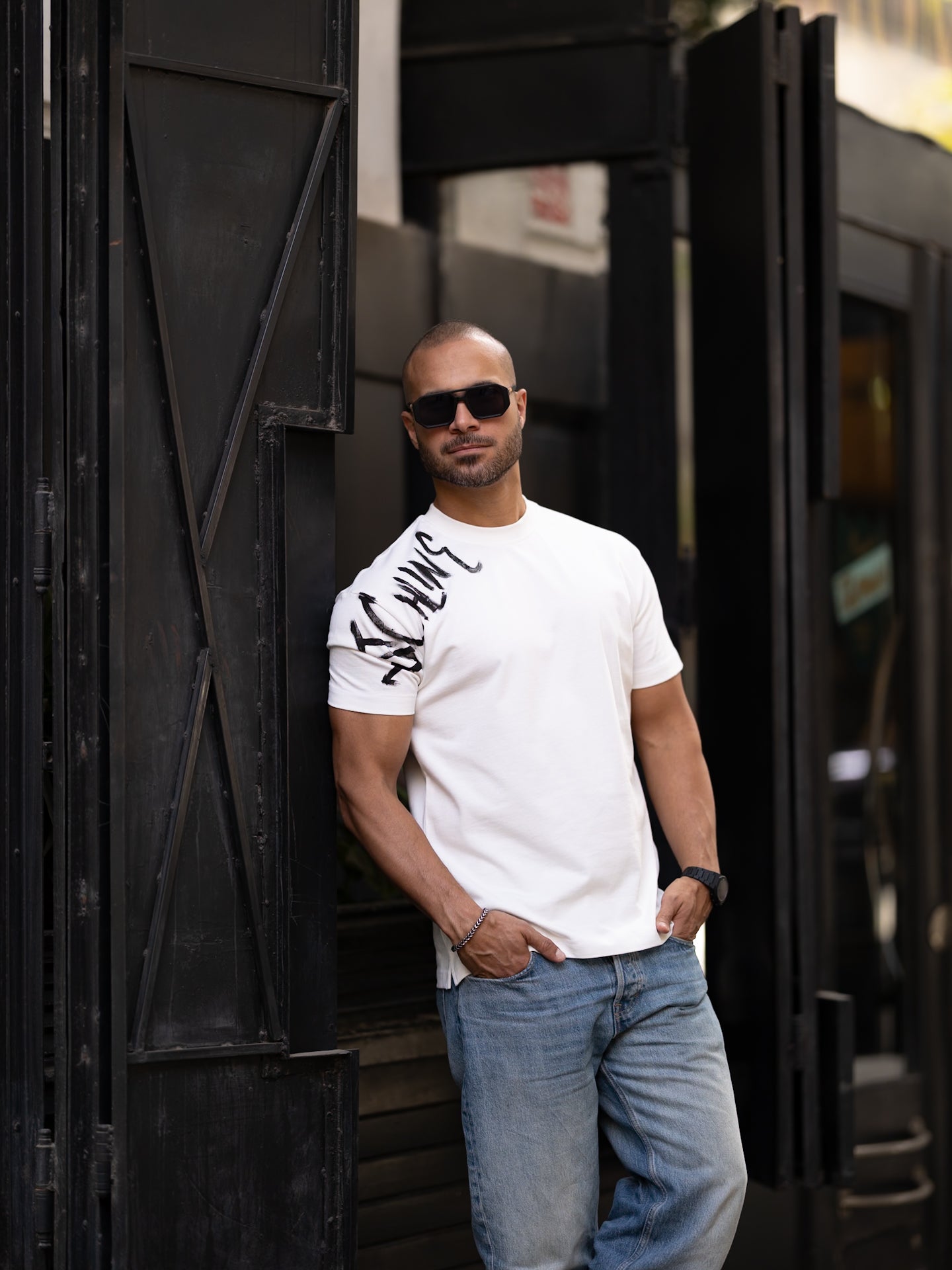 Regular Fit T-shirt With Printed On Sleeve/3325