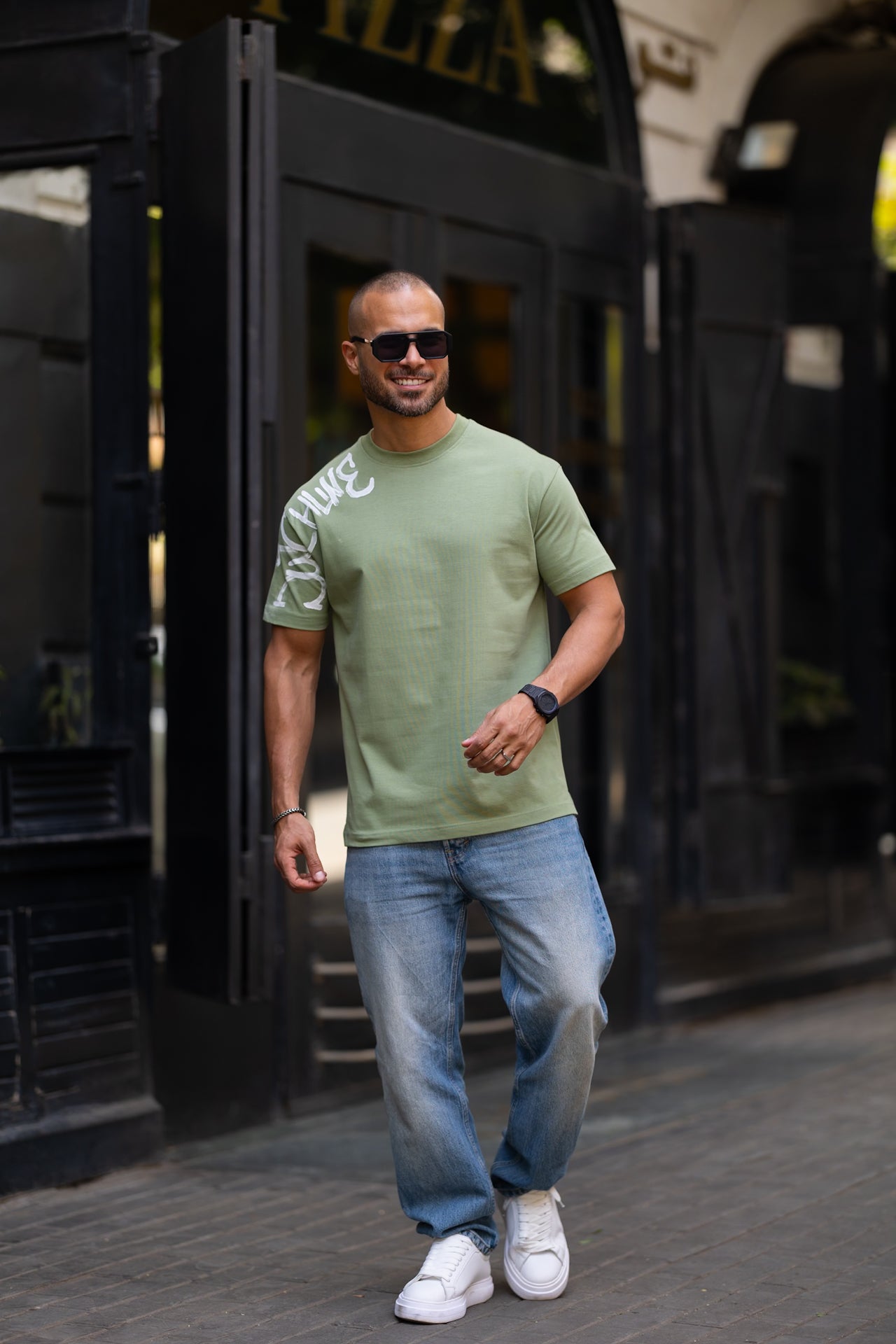 Regular Fit T-shirt With Printed On Sleeve/3325