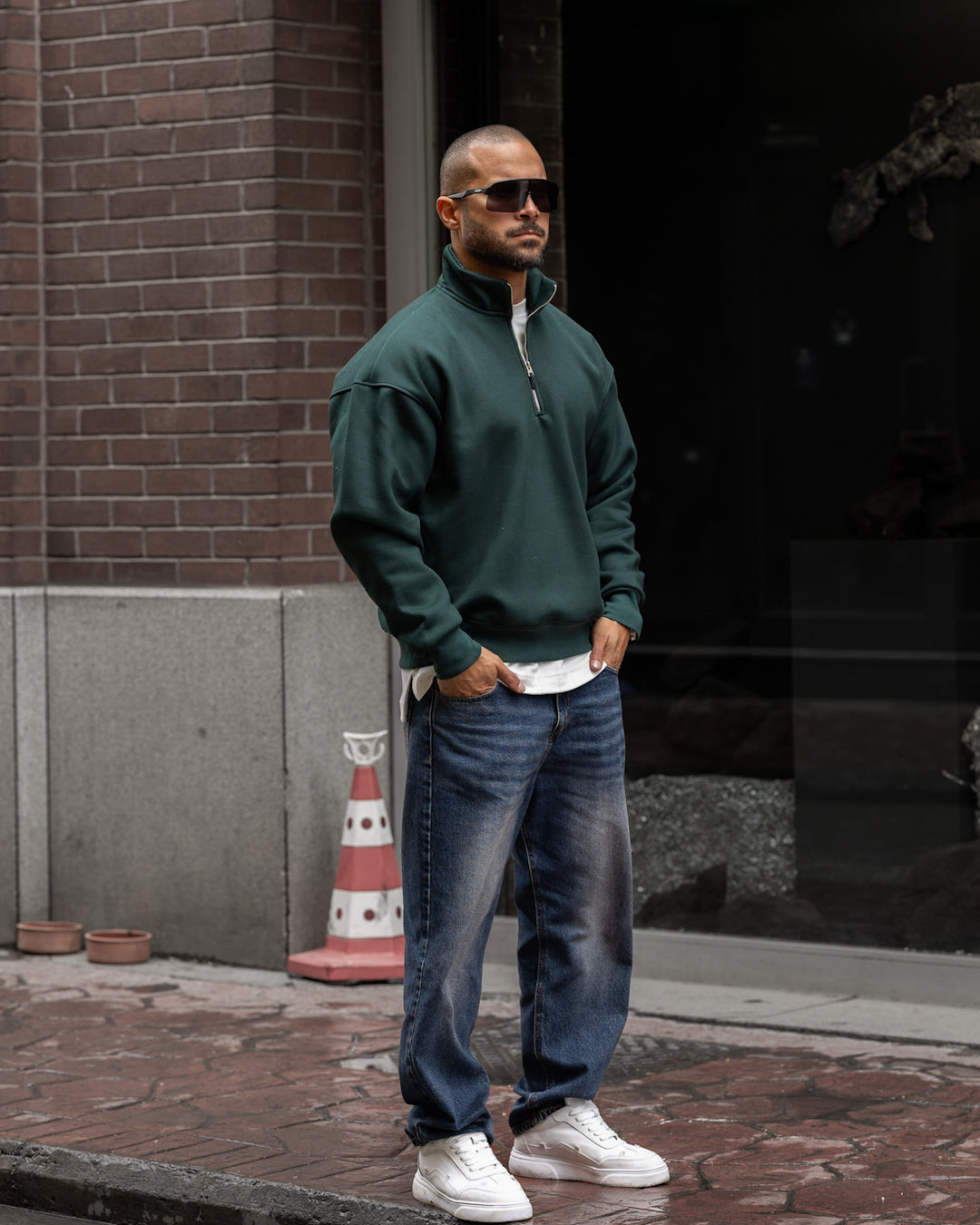 Oversized Basic Sweatshirt With Half Zipper/4558