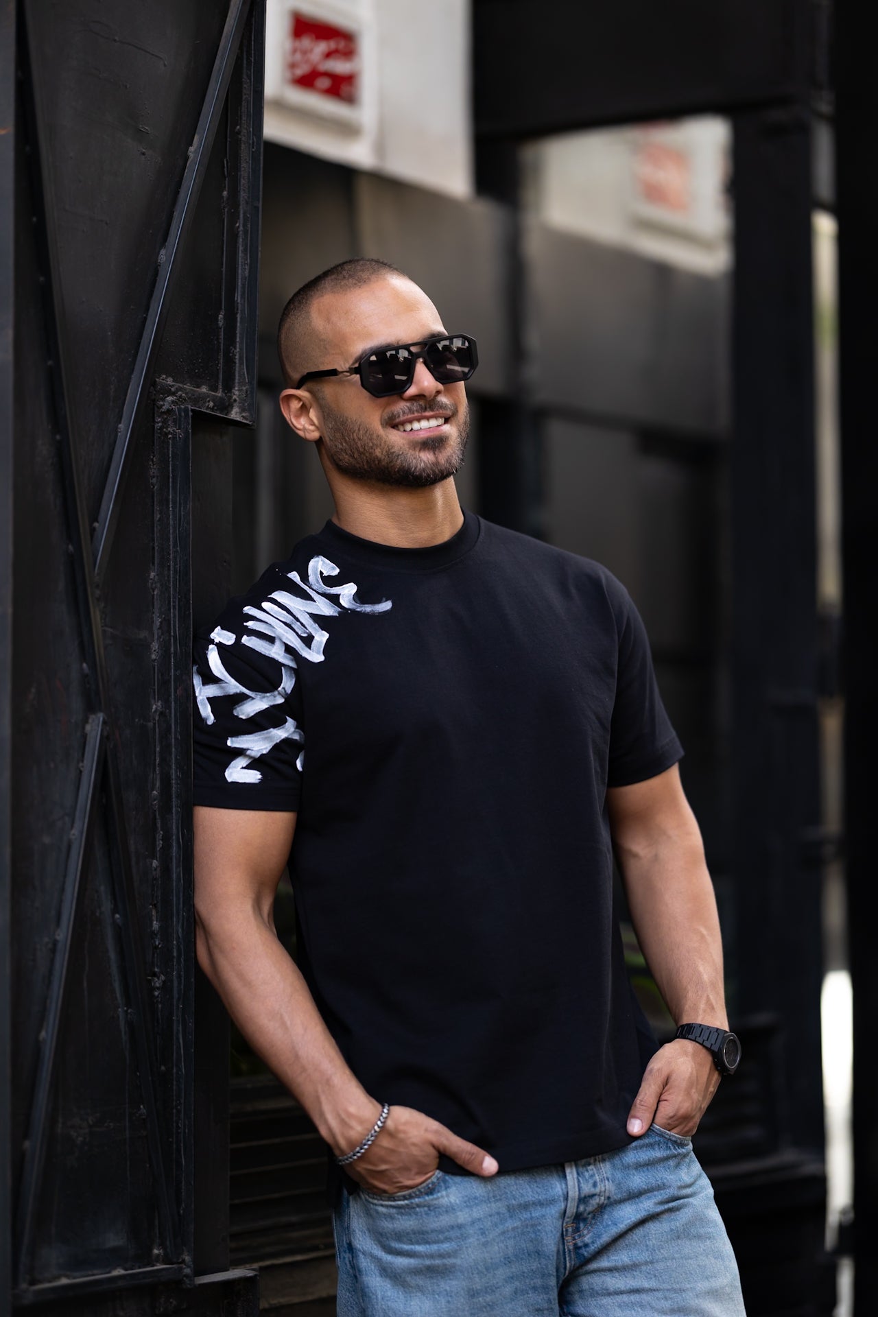 Regular Fit T-shirt With Printed On Sleeve/3325
