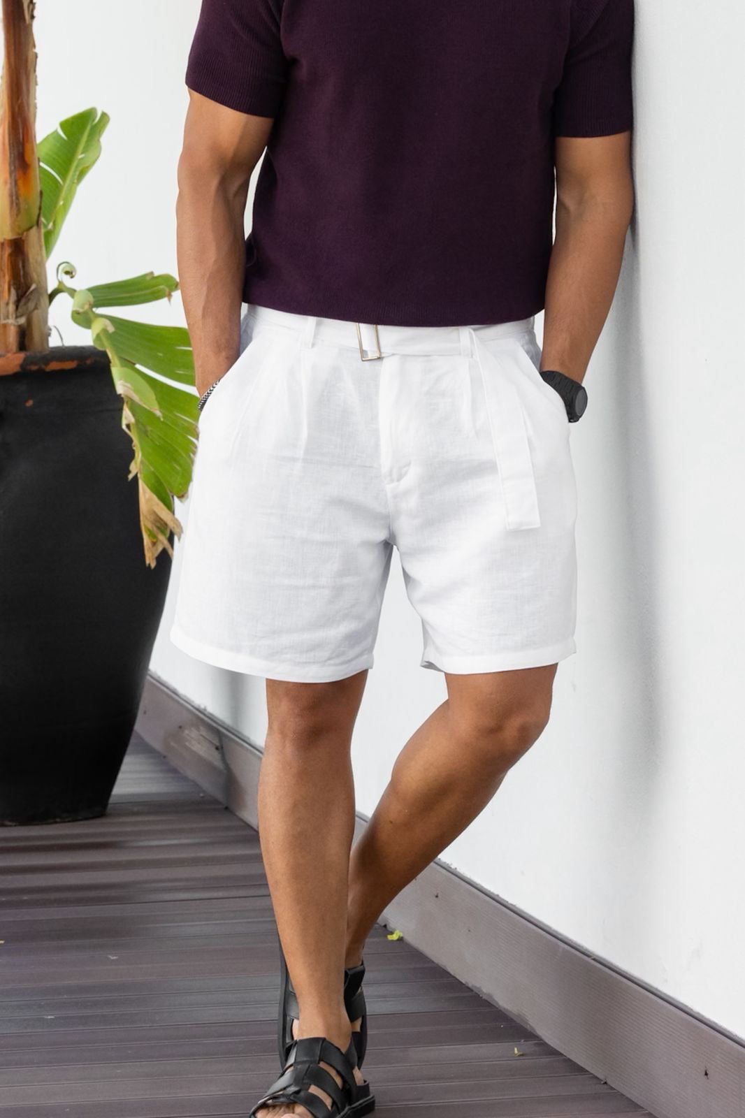 Basic Linen Short With Belt/1014