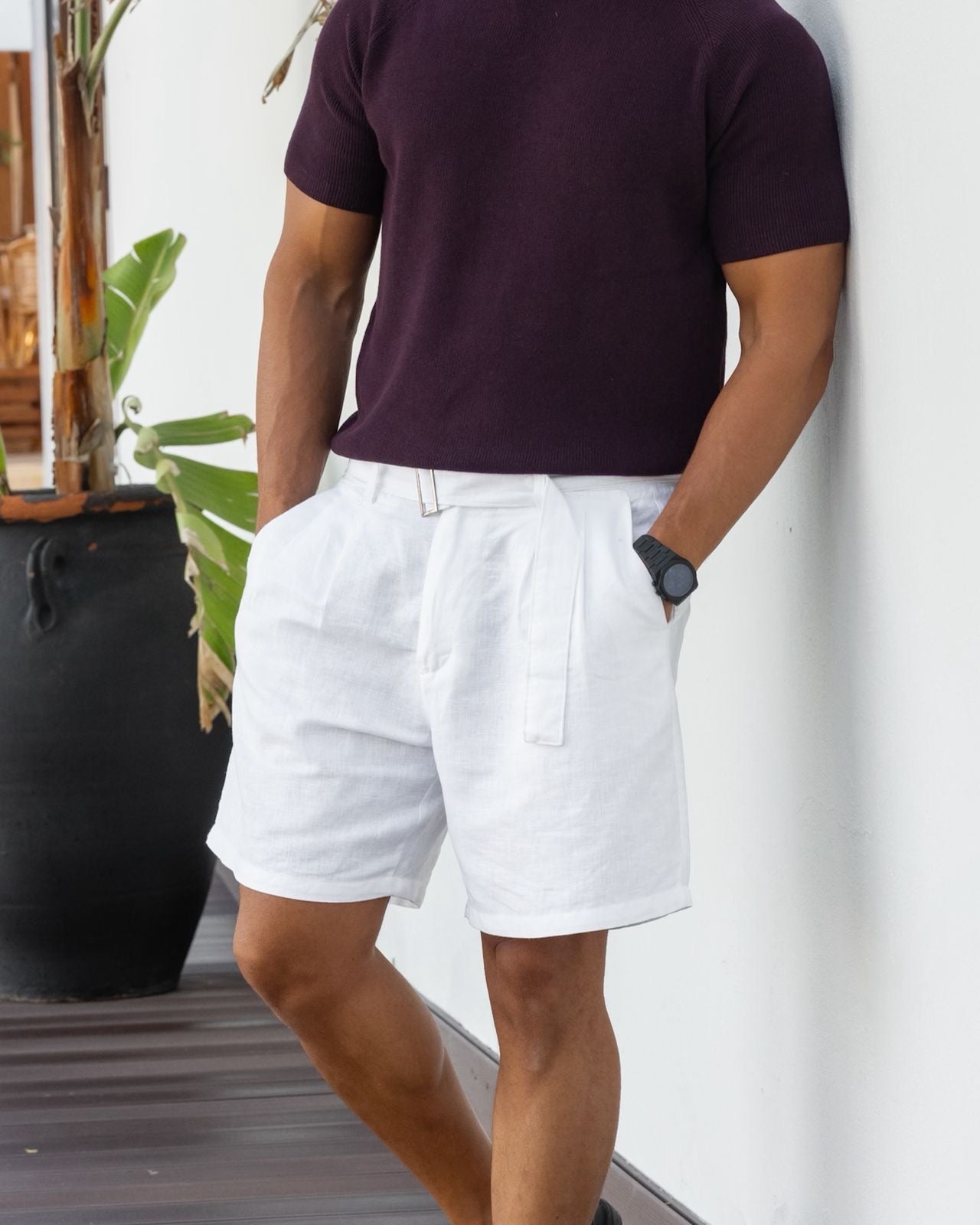 Basic Linen Short With Belt/1014