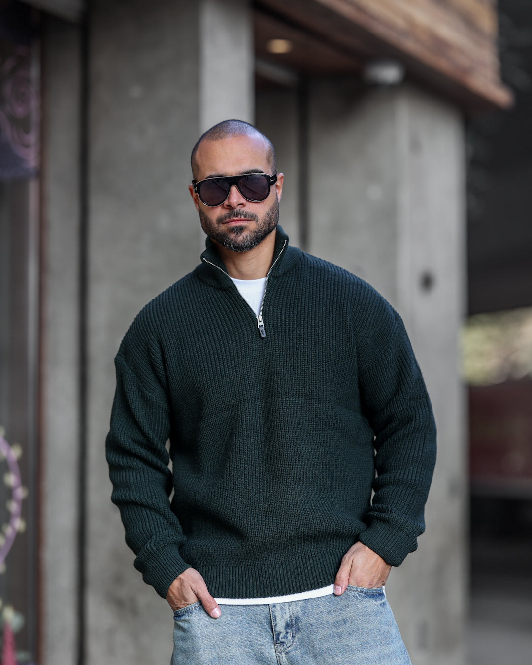 Wool Regular Fit knitwear Wite Half Zipper/ 5017