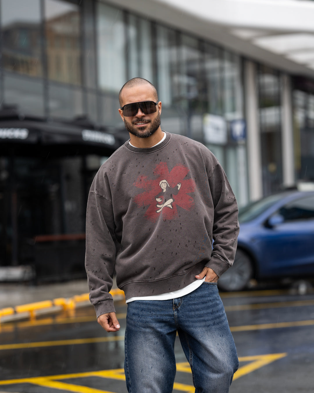 Printed Overisze Sweatshirt Round/4572