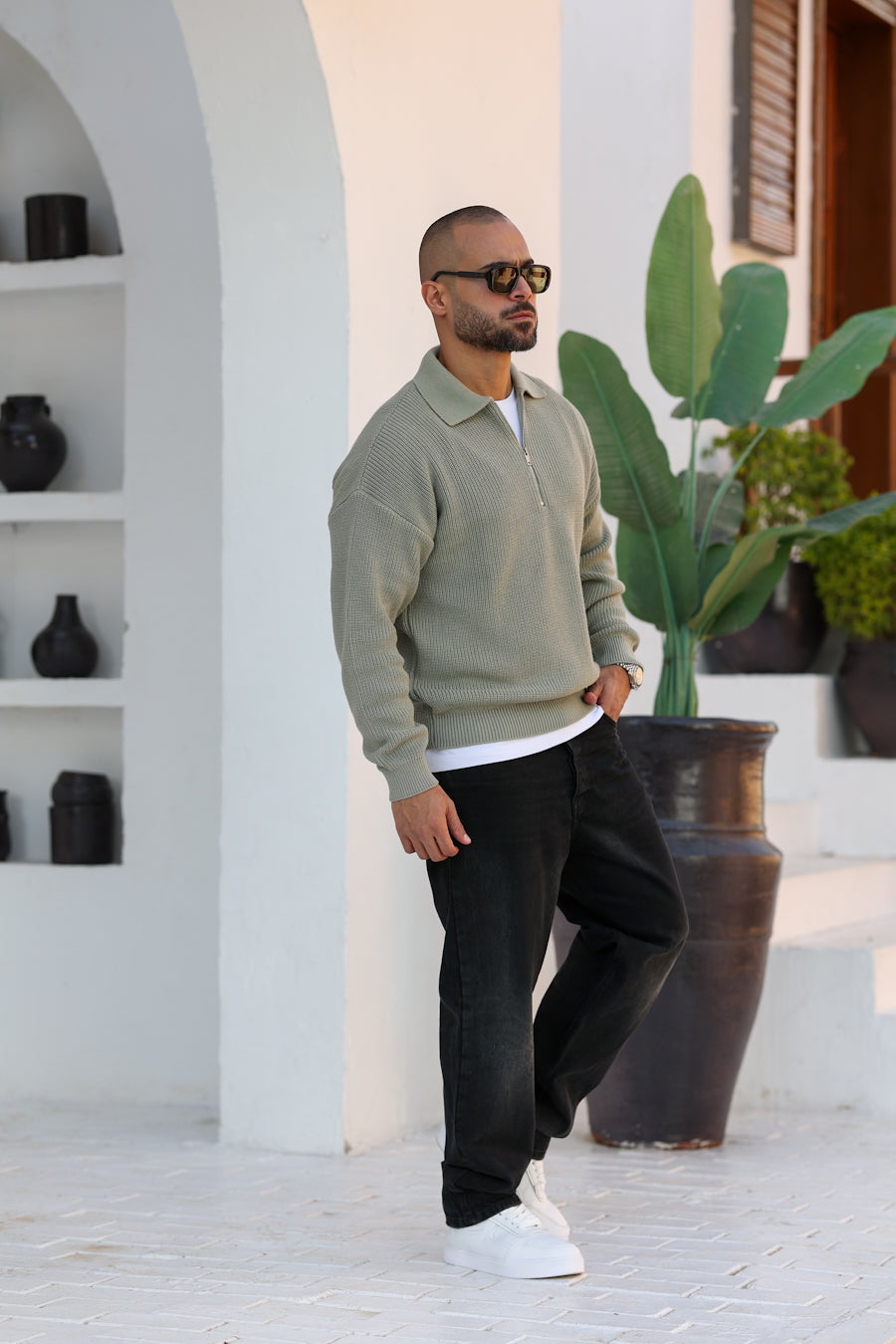 Basic Regular Fit Knitwear With Half Zipper/5021