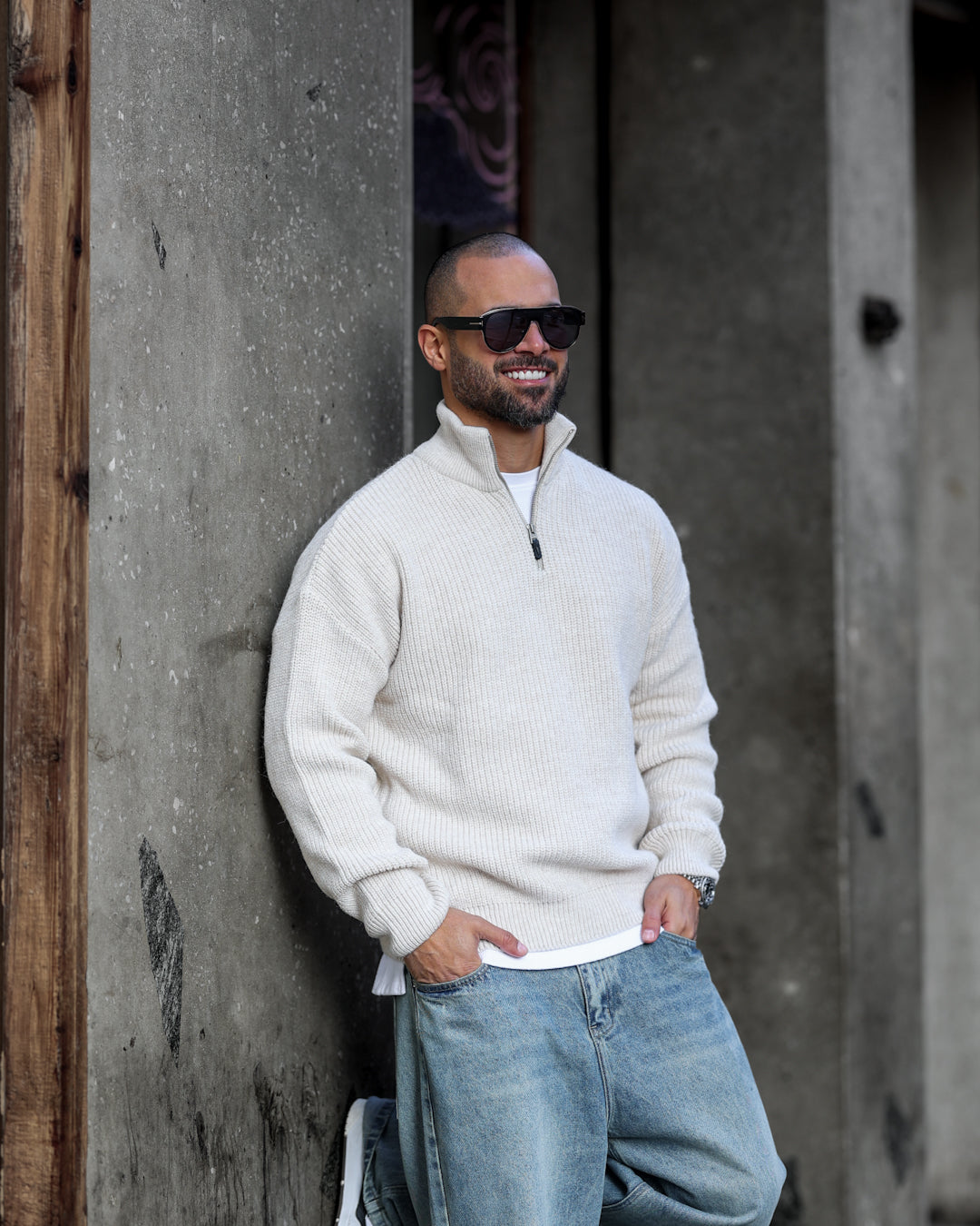 Wool Regular Fit knitwear Wite Half Zipper/ 5017