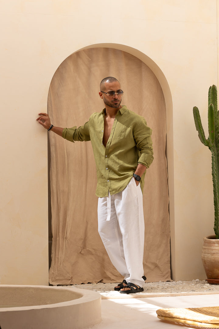 Relaxed Fit Basic Linen Shirt With Long Sleeves/2319