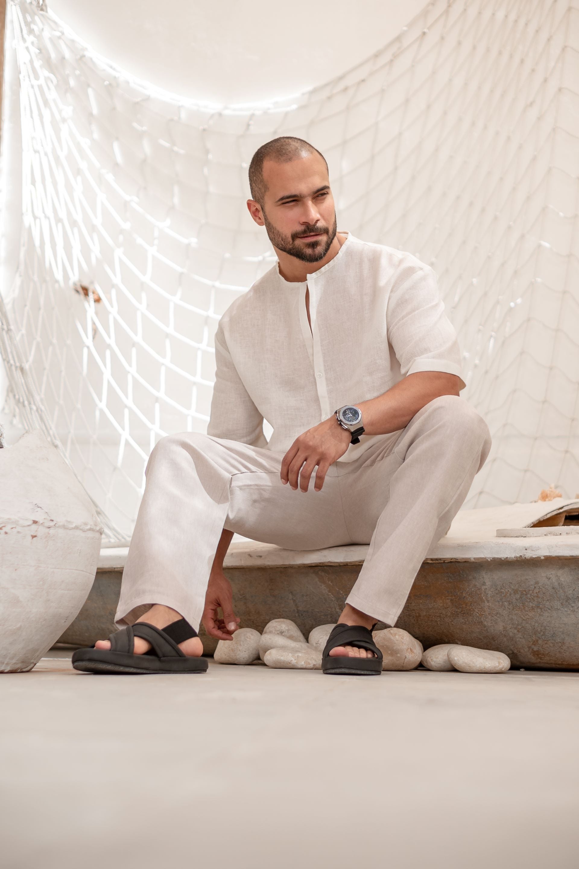 Oversize Basic Linen Shirt With V-neck/2007
