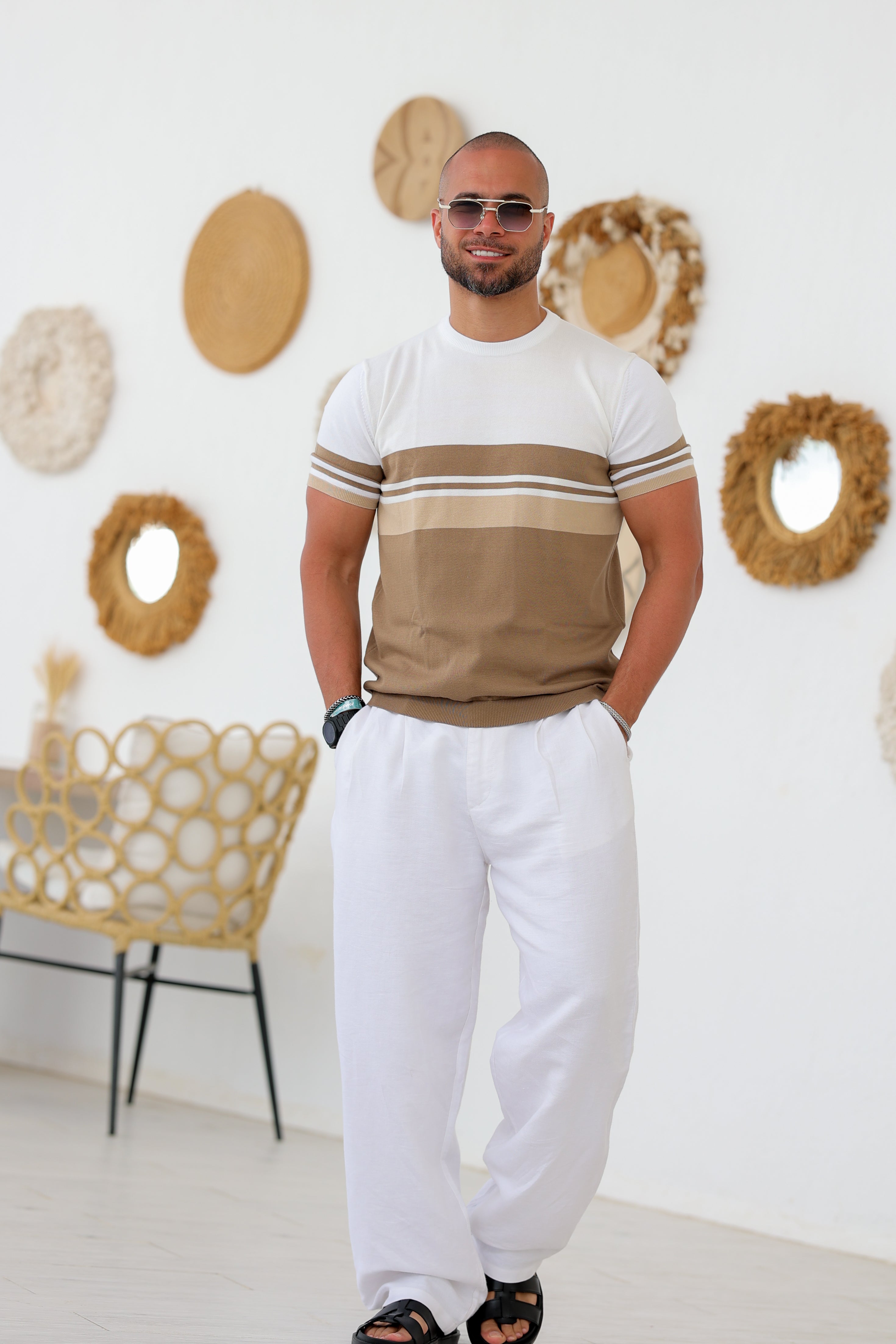 Stripped Slim Fit Knitwear T-shirt/5015