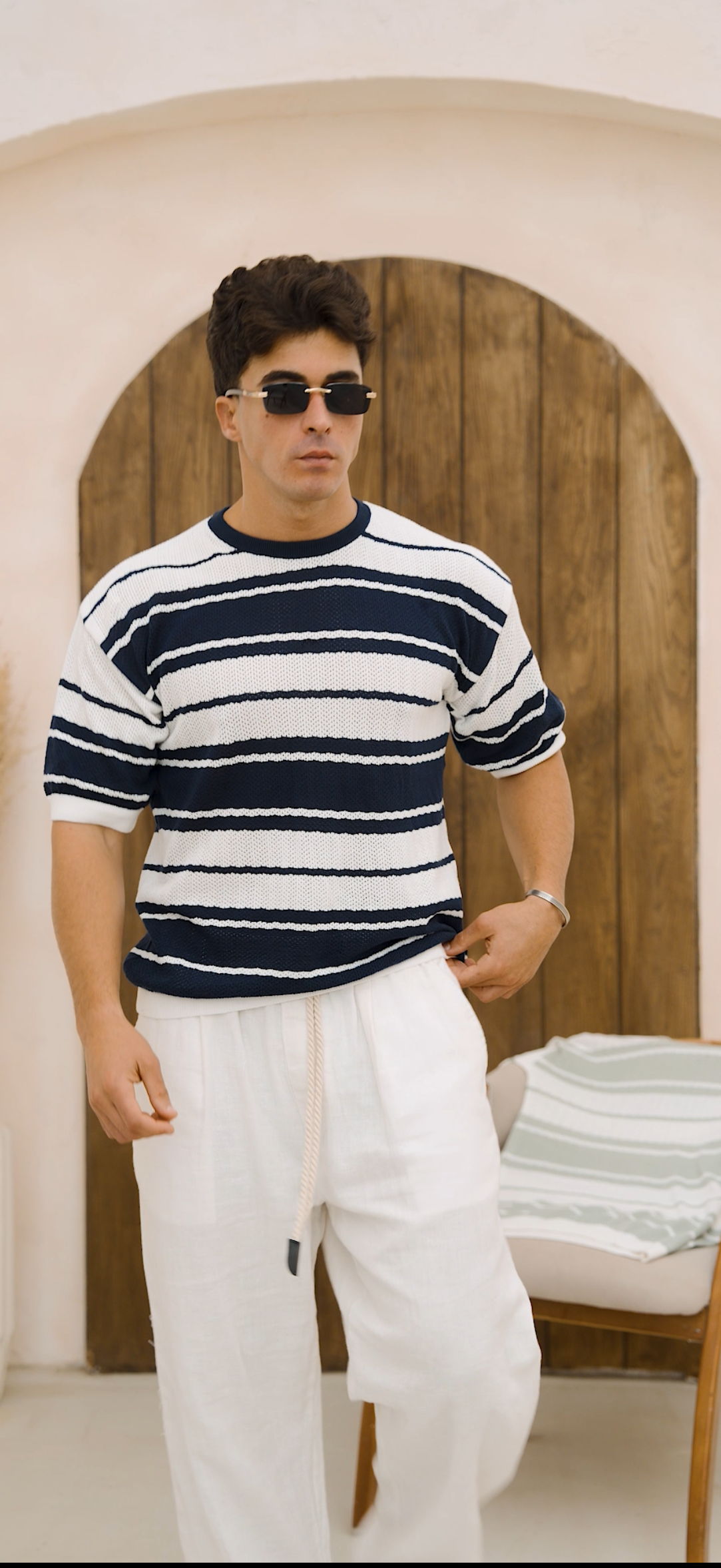 Stripped Slim Fit Knitwear shirt/5043