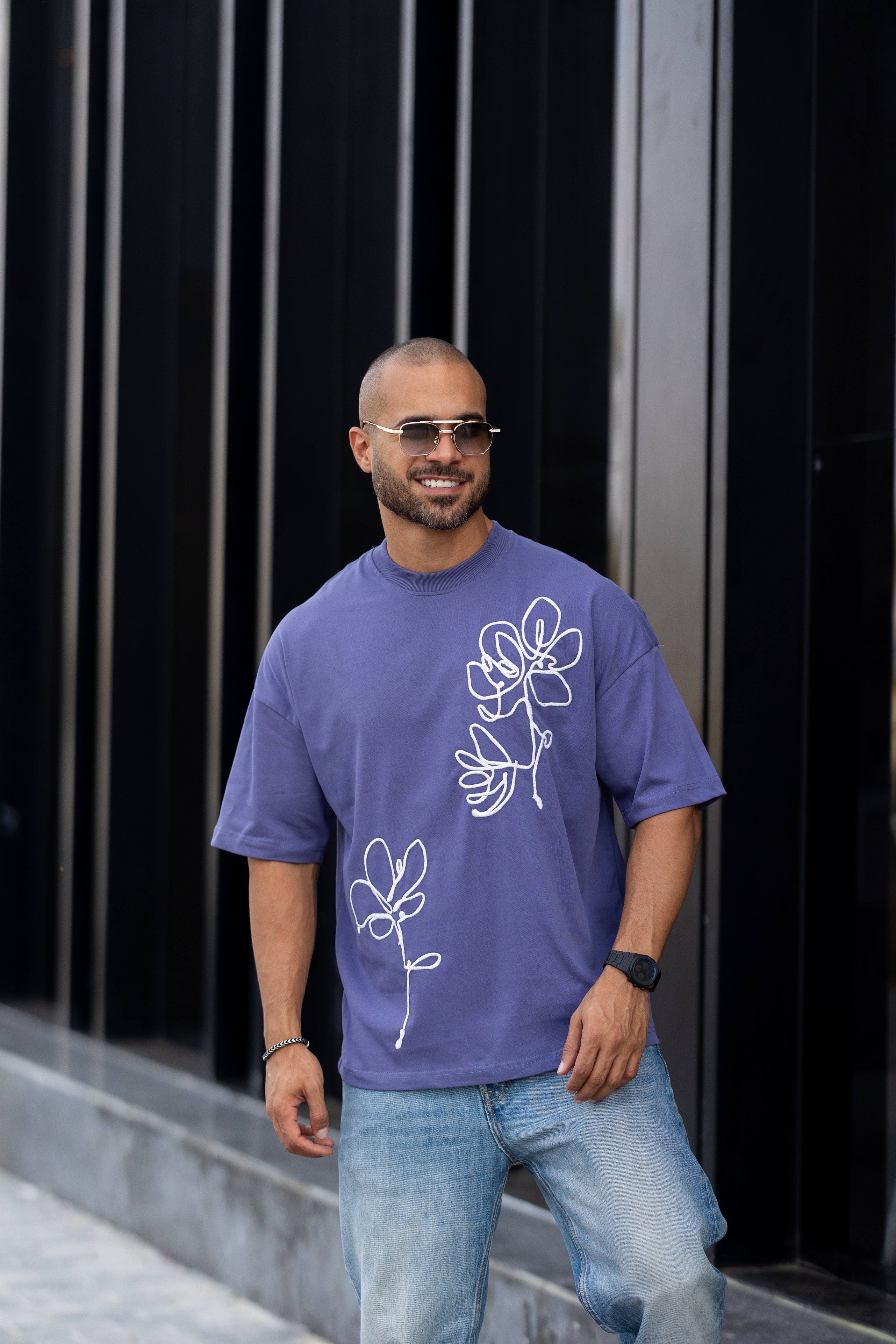 Basic Relaxed Fit T-shirt With Embroidery Flower/3336