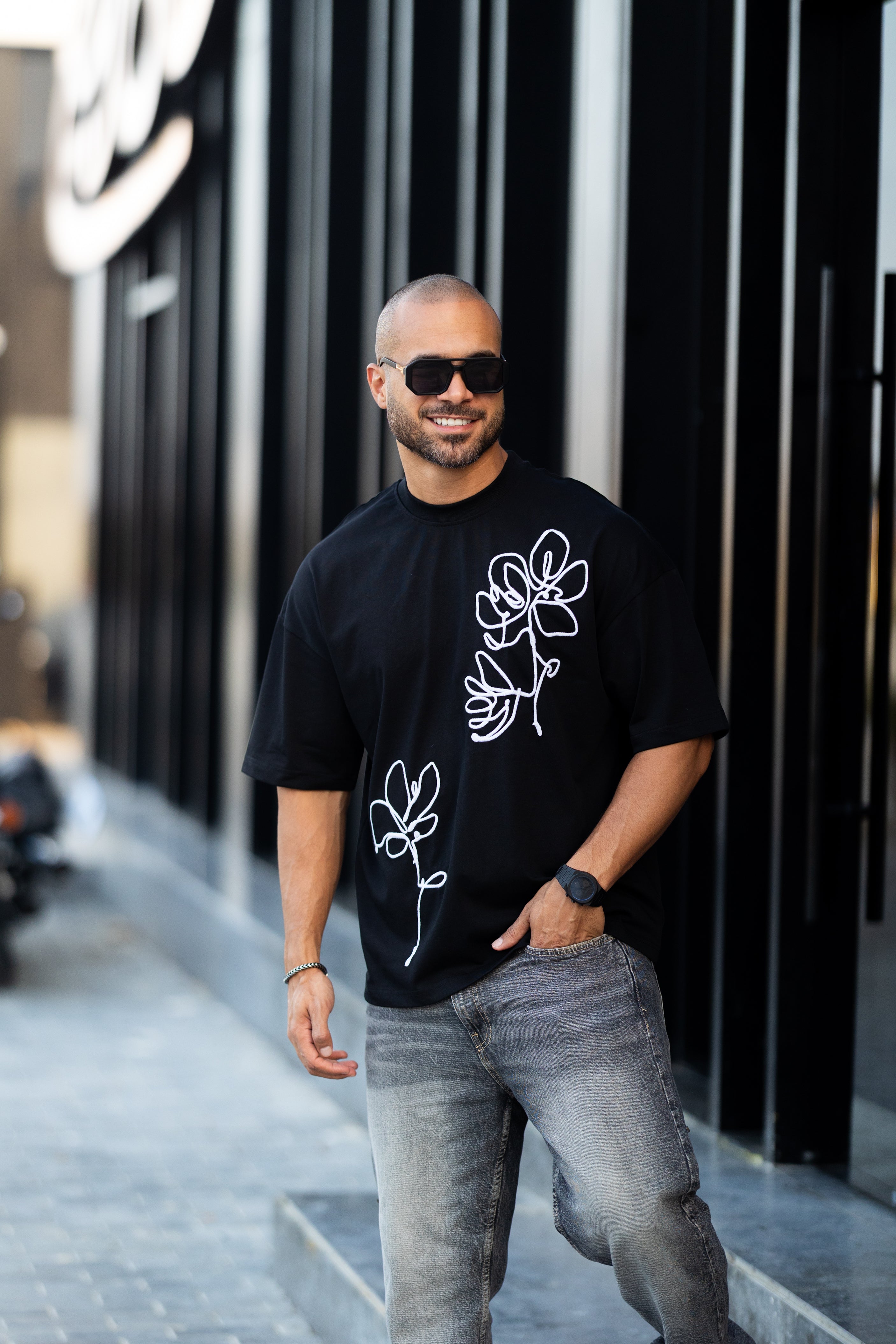 Basic Relaxed Fit T-shirt With Embroidery Flower/3336