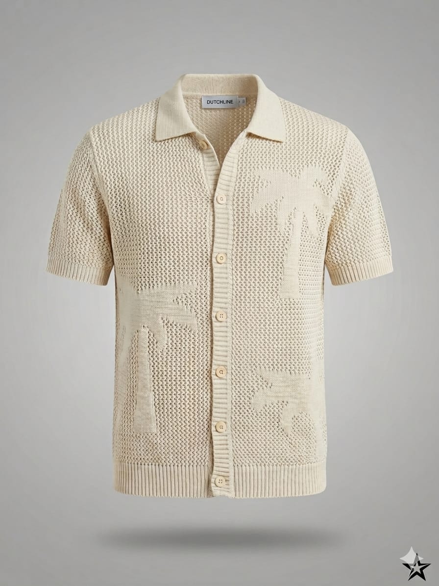 Oversized Embroidery Knitwear Shirt Short Sleeves/ 5042