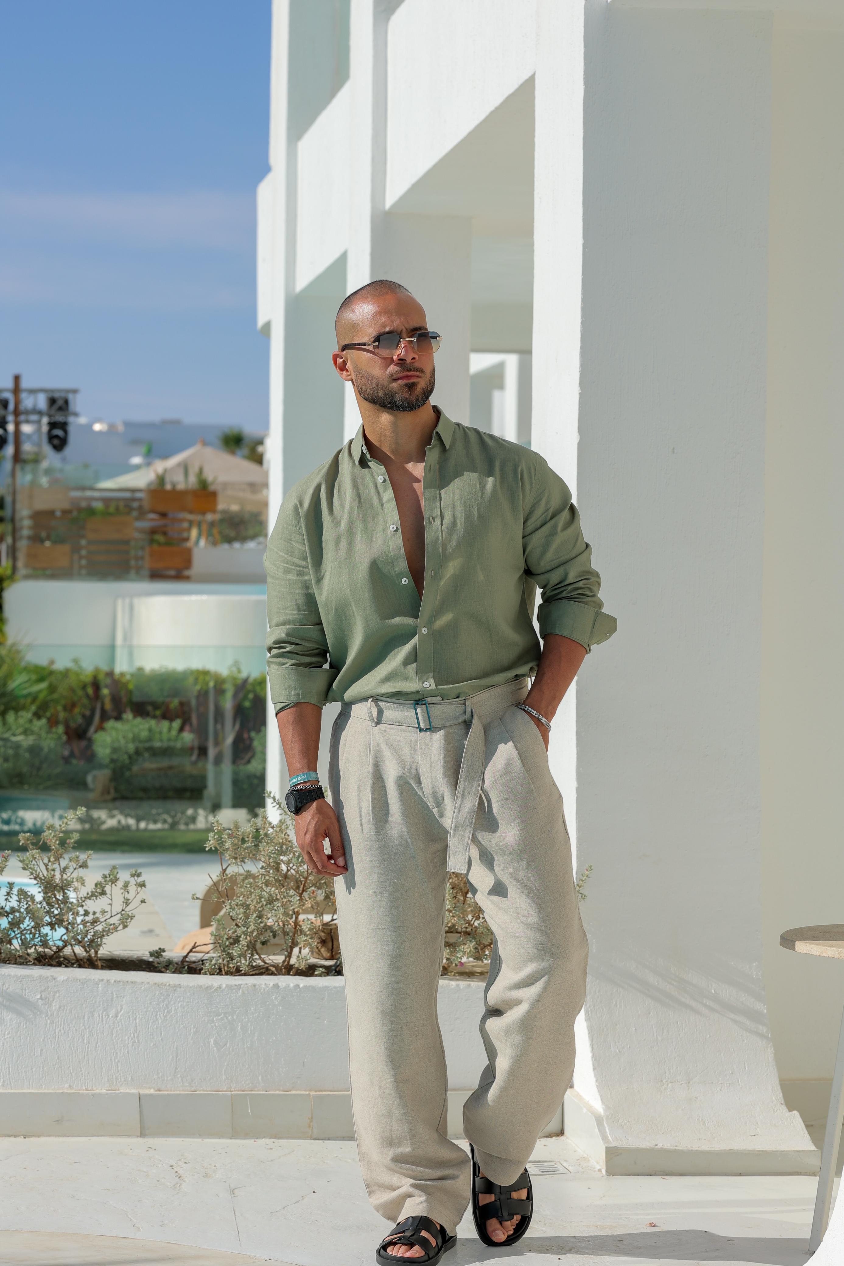Basic Relaxed Fit Linen Shirt Long Sleeves/2303
