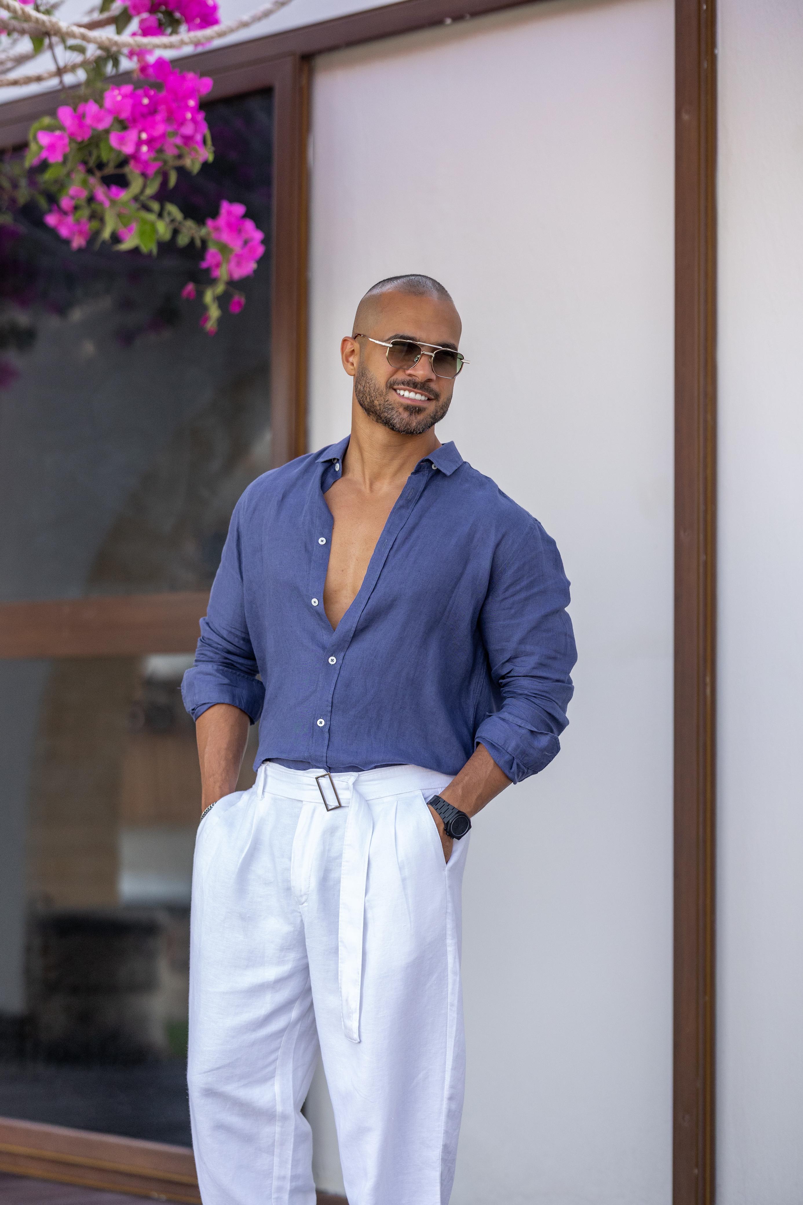 Basic Relaxed Fit Linen Shirt With Long Sleeves/2318