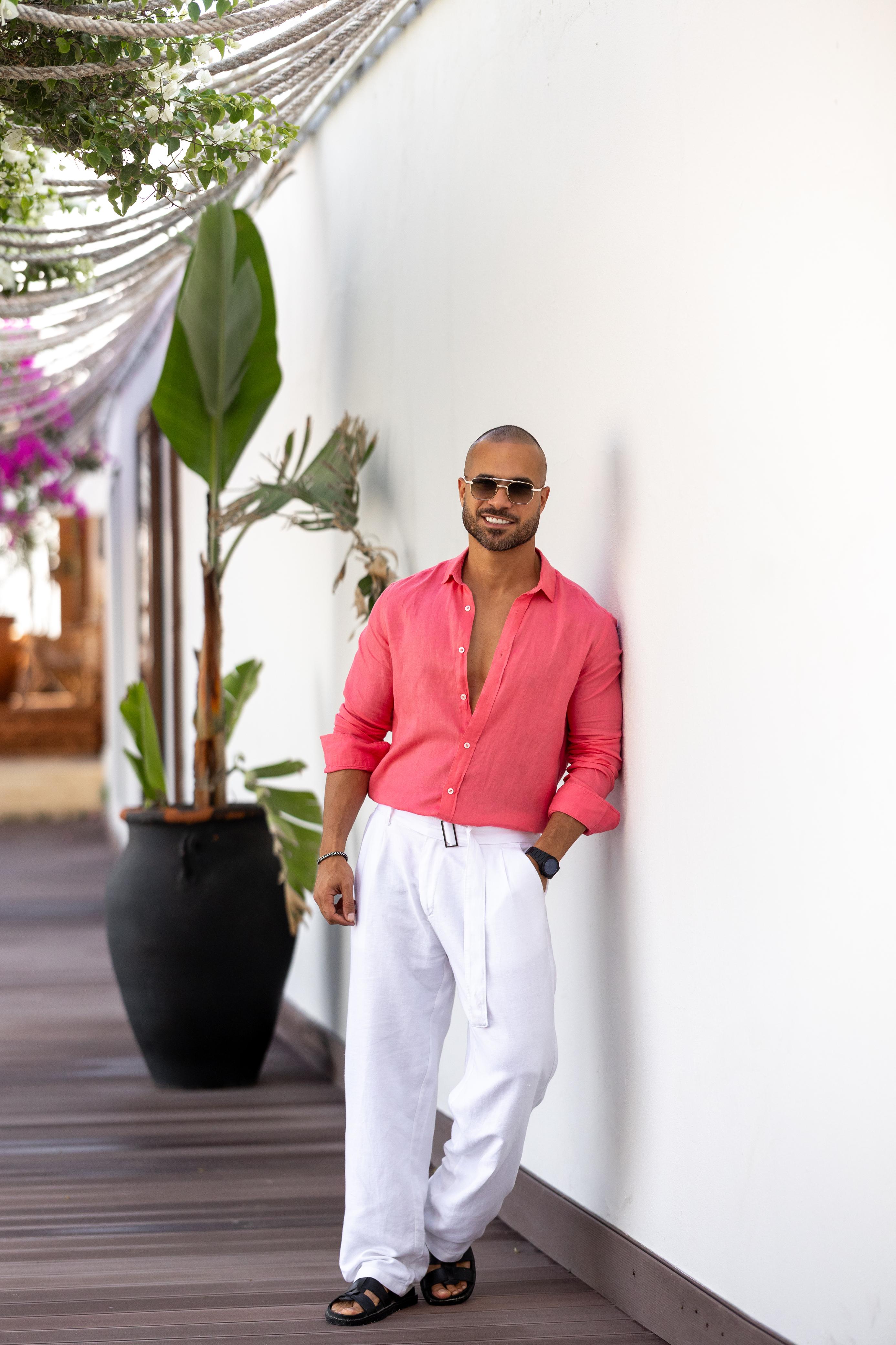 Basic Vivid Pink Relaxed Fit Linen Shirt\2319