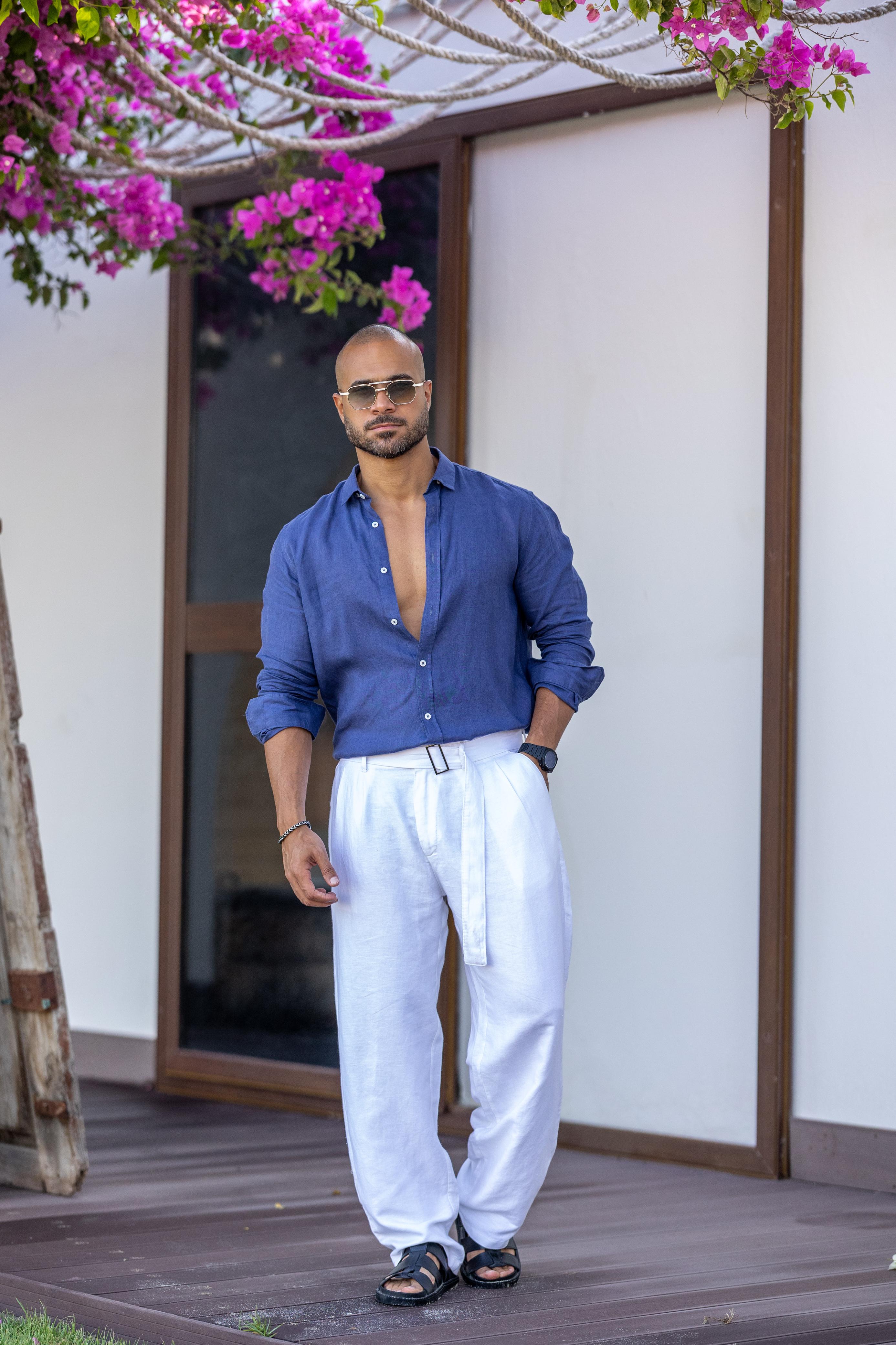Basic Relaxed Fit Linen Shirt With Long Sleeves/2318