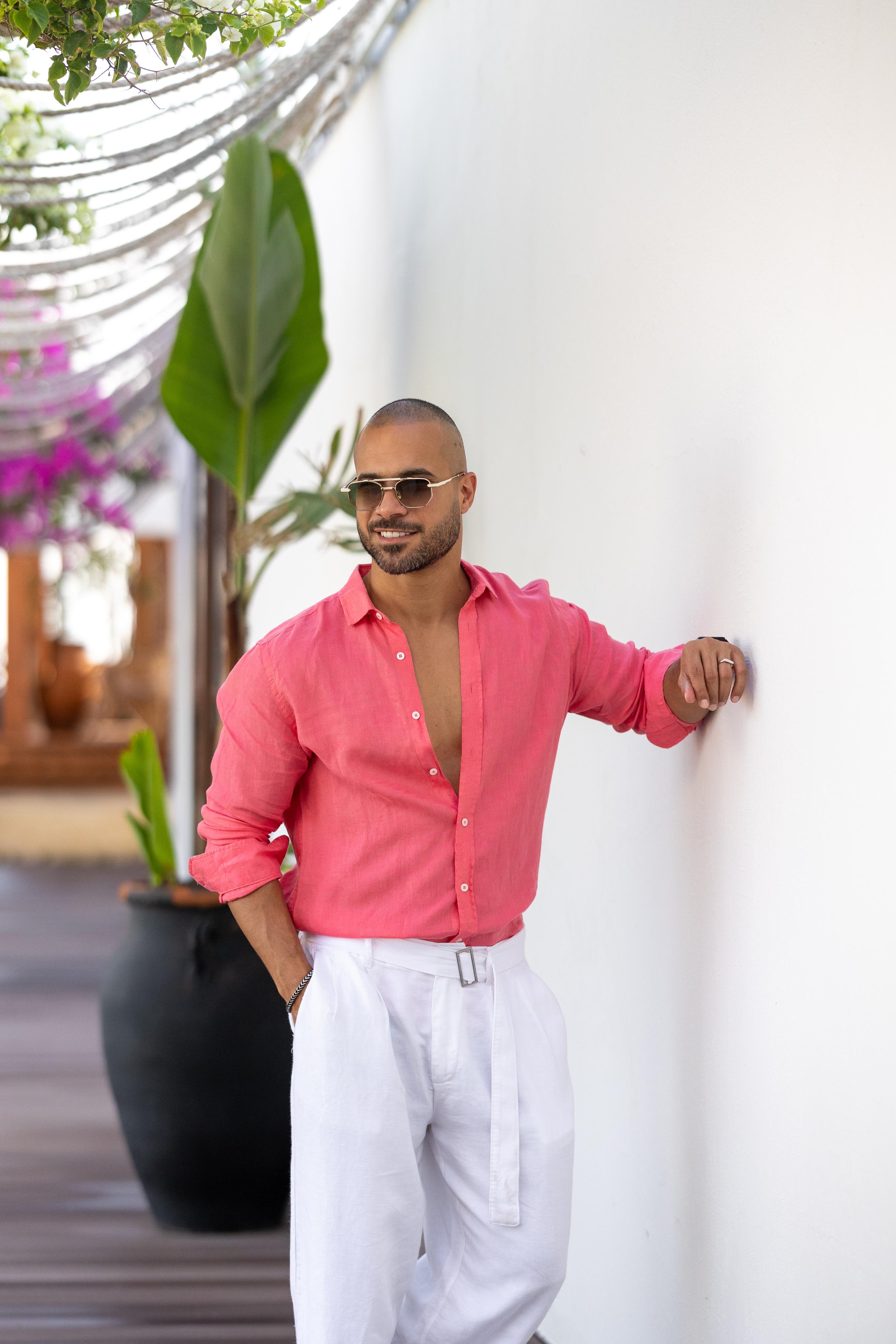 Basic Vivid Pink Relaxed Fit Linen Shirt\2319