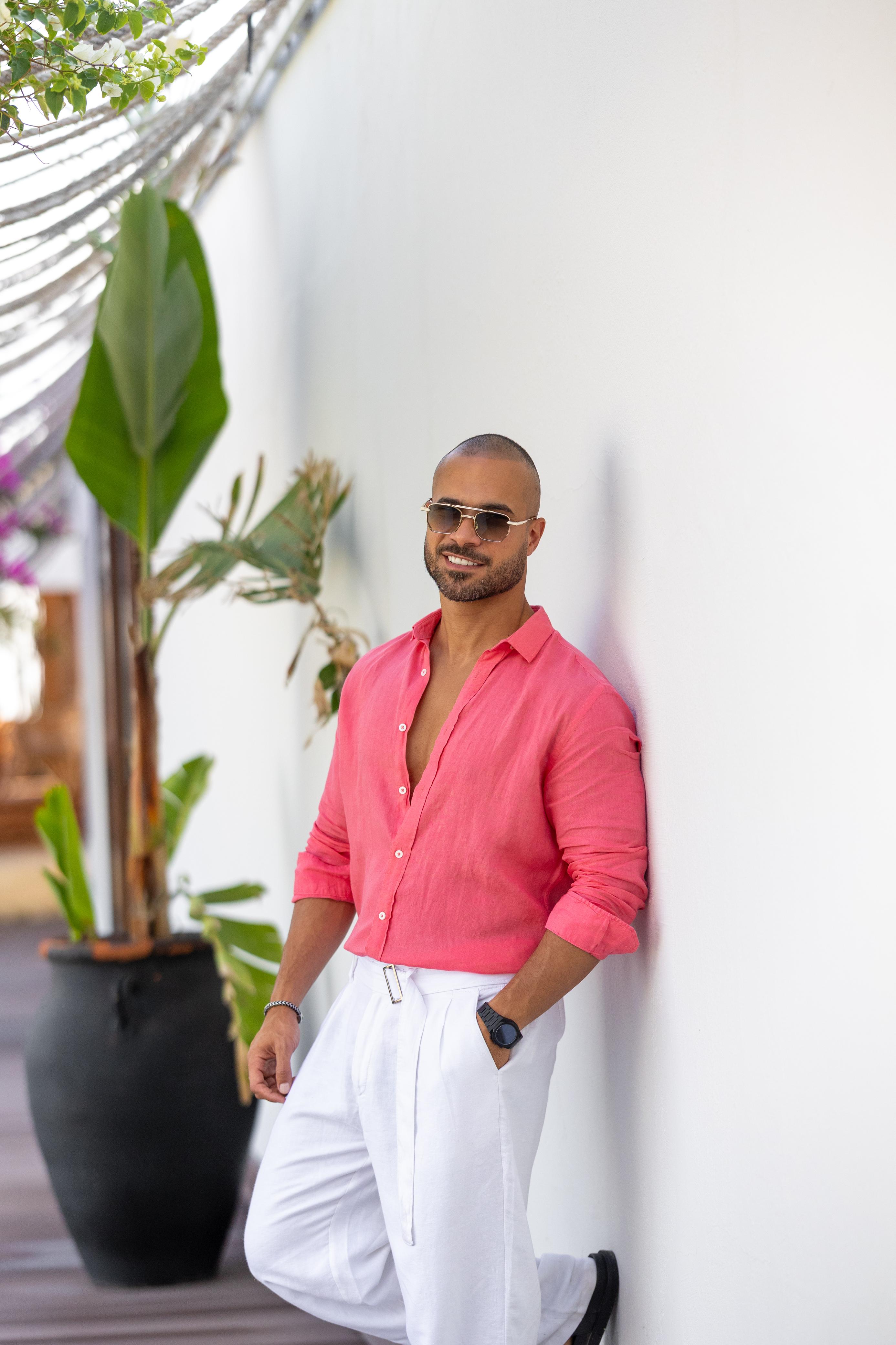 Basic Vivid Pink Relaxed Fit Linen Shirt\2319