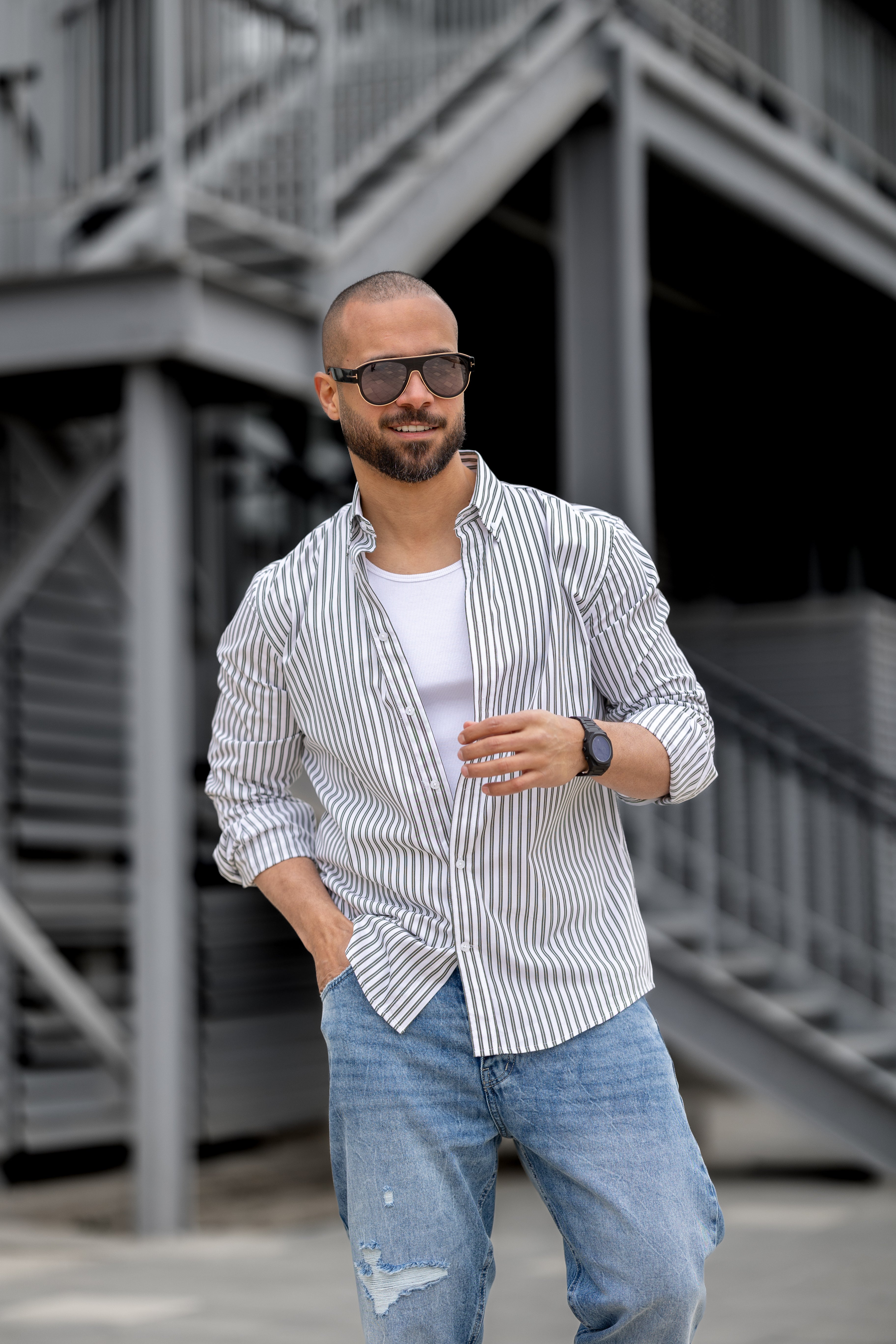 Stripped Oxford shirt Long sleeve/2000