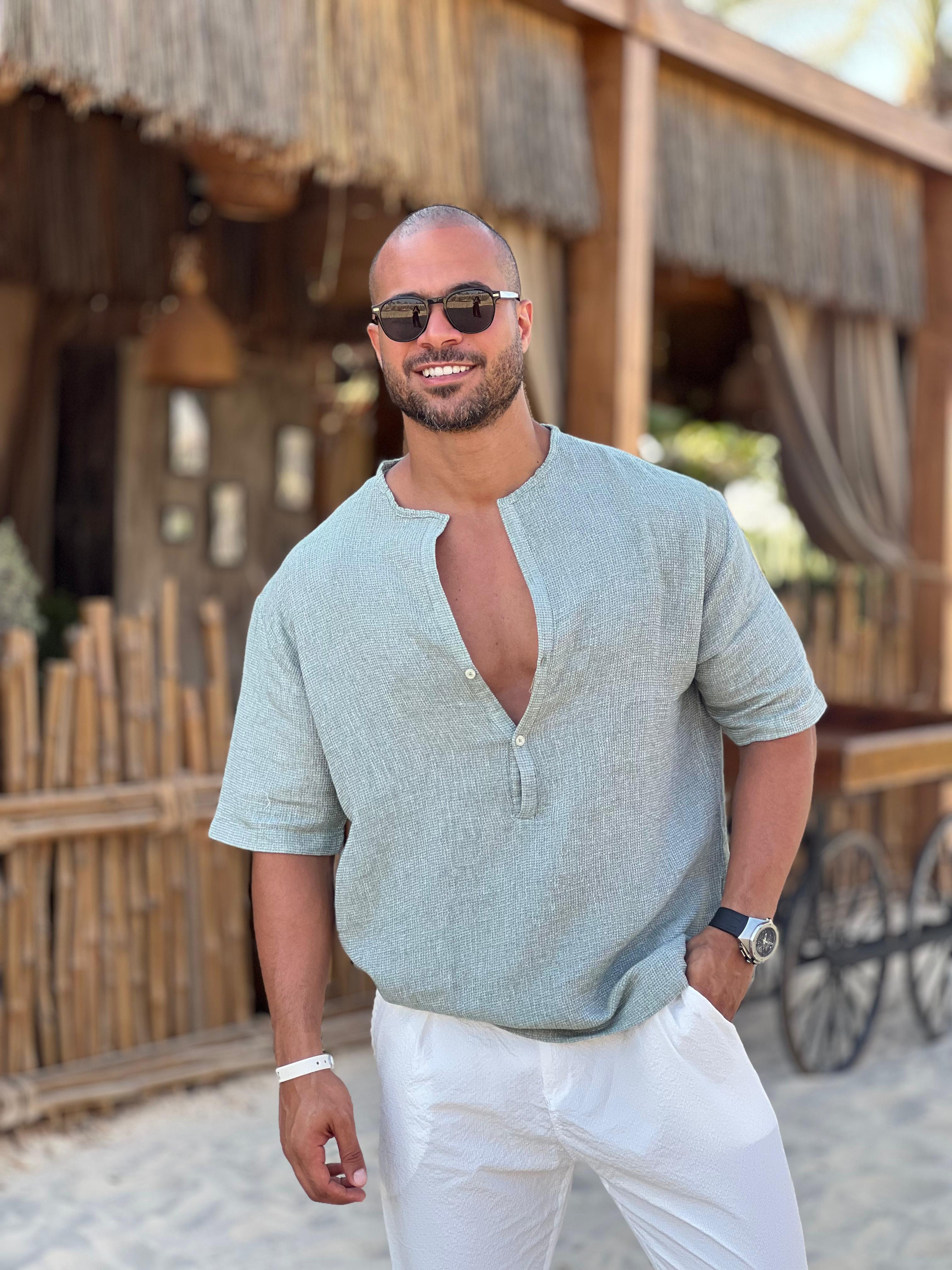 Oversize Basic Linen Shirt With V-neck/2007